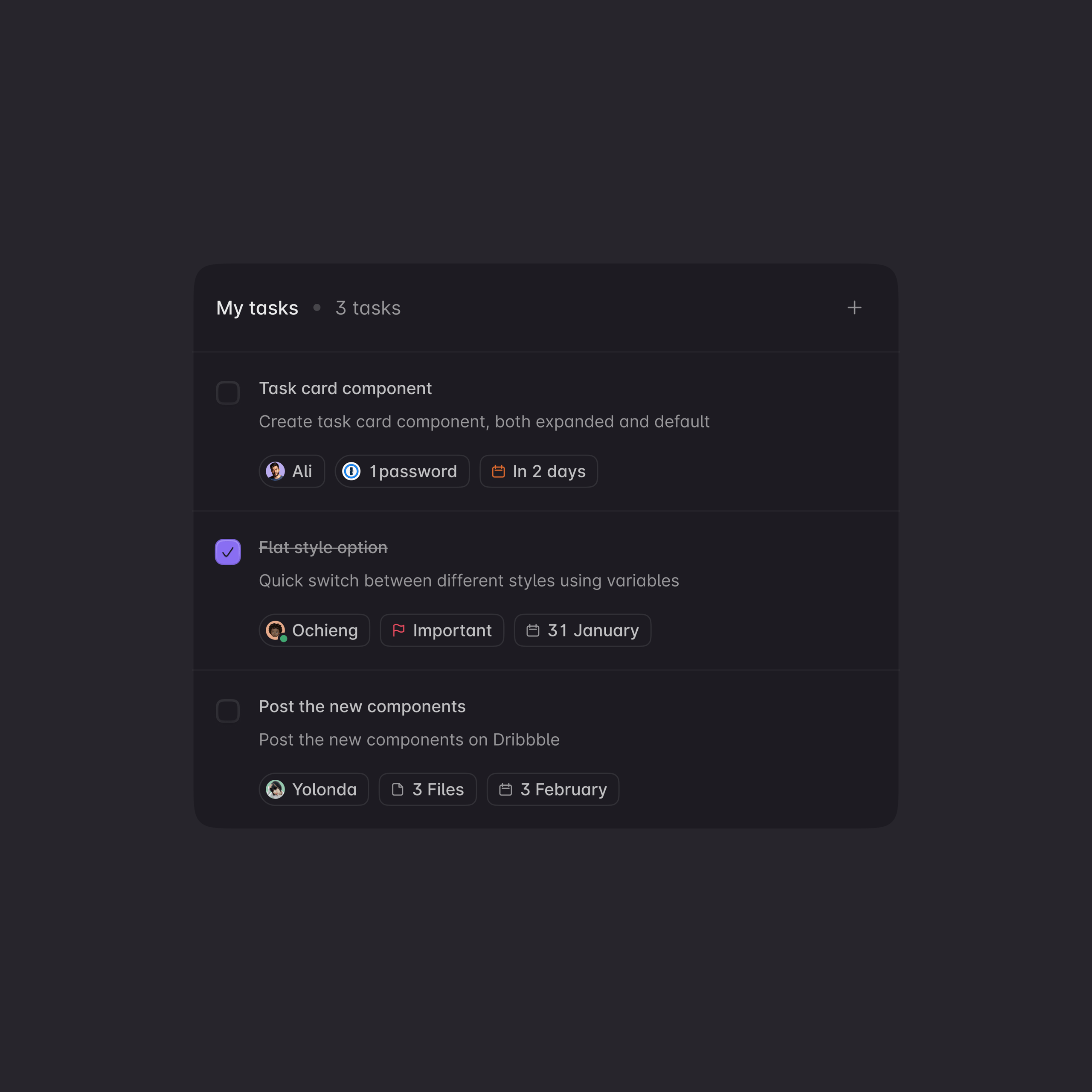 Task card component 
