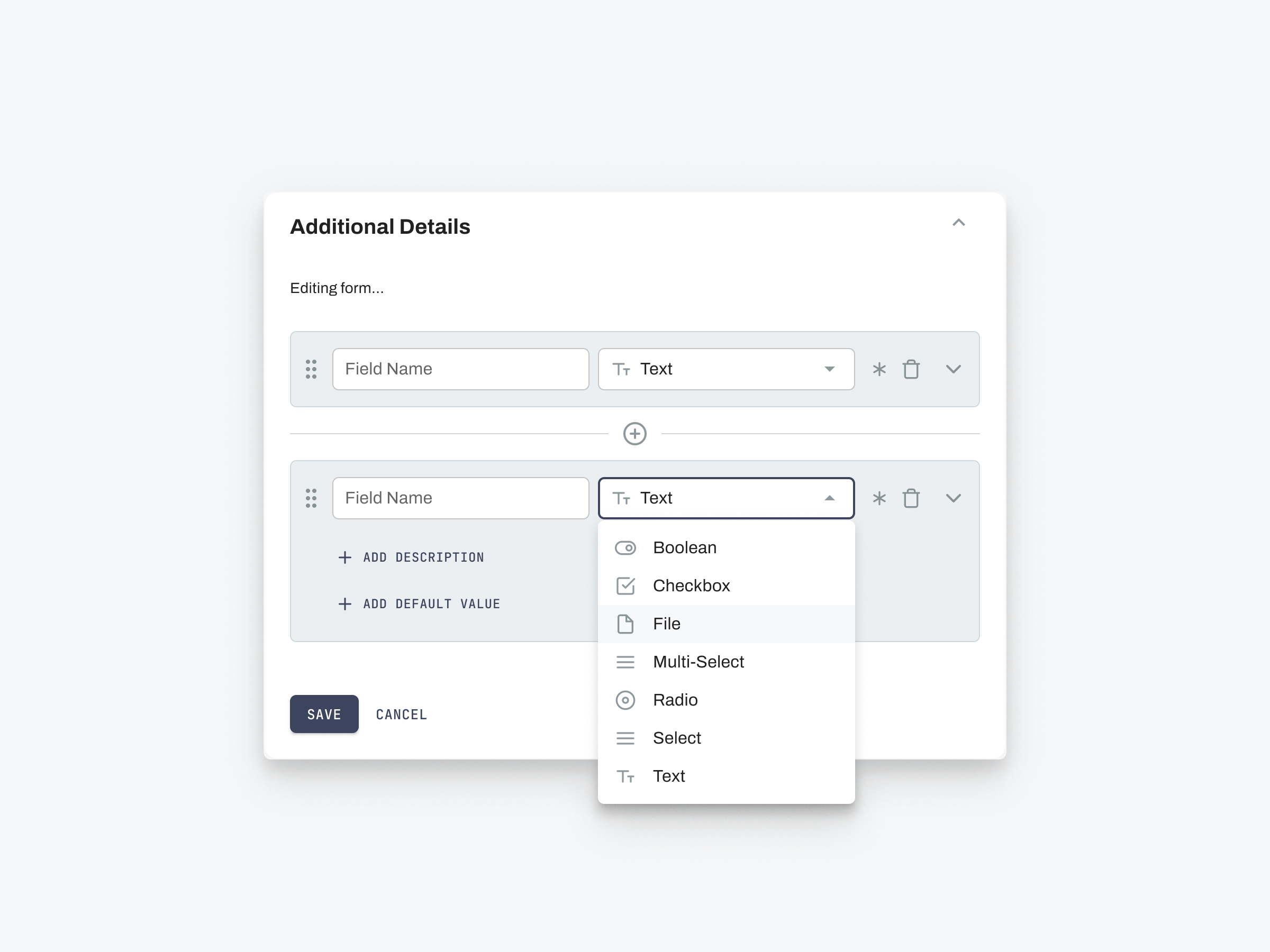 Custom form fields type select