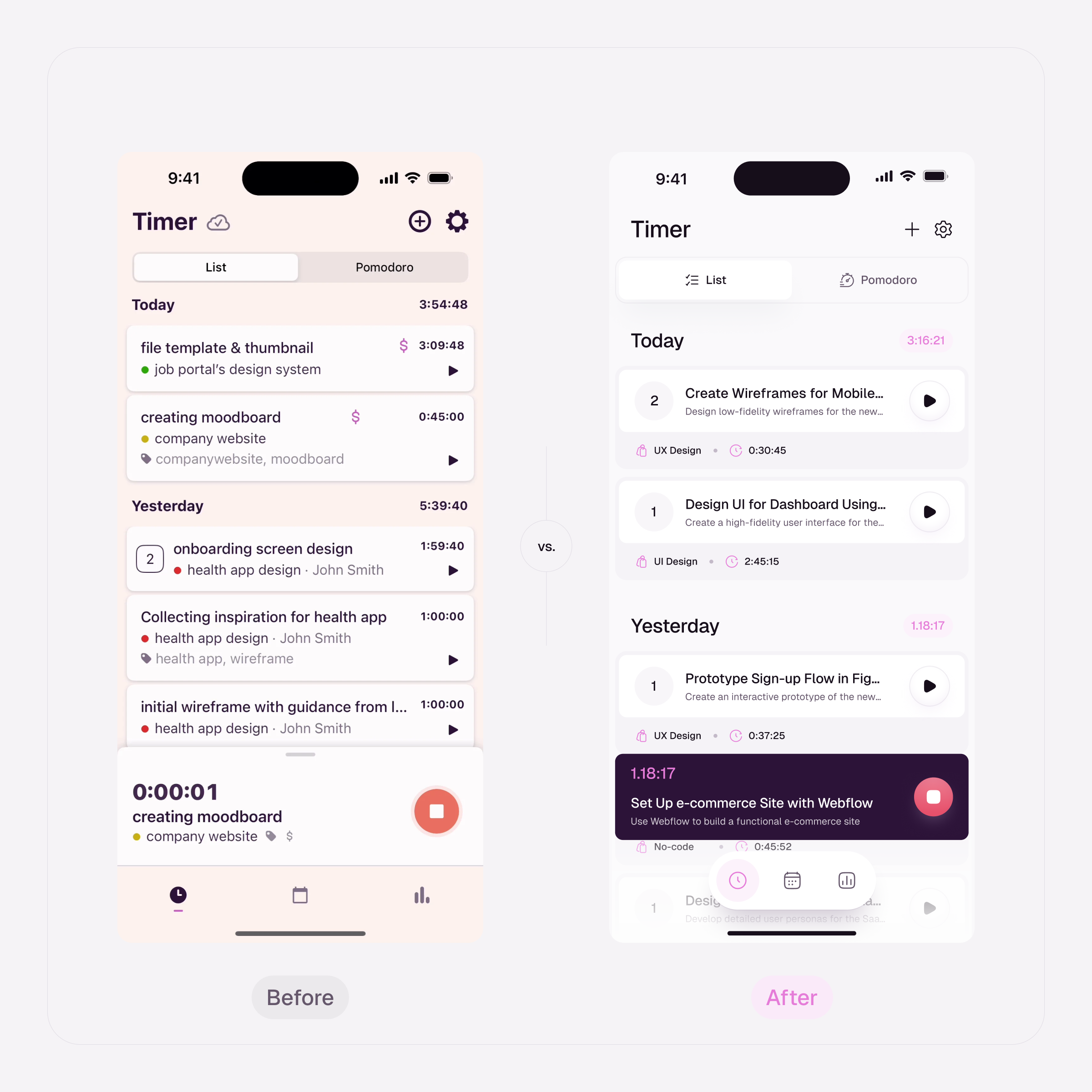 Conceptual redesign of the Toggle mobile app