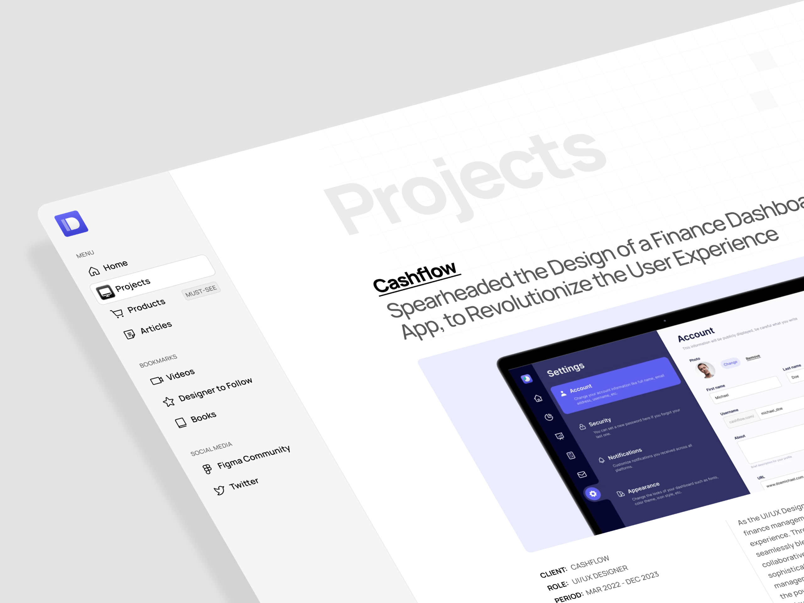 Project Detail Page of Dashbar - Framer Personal Website Template