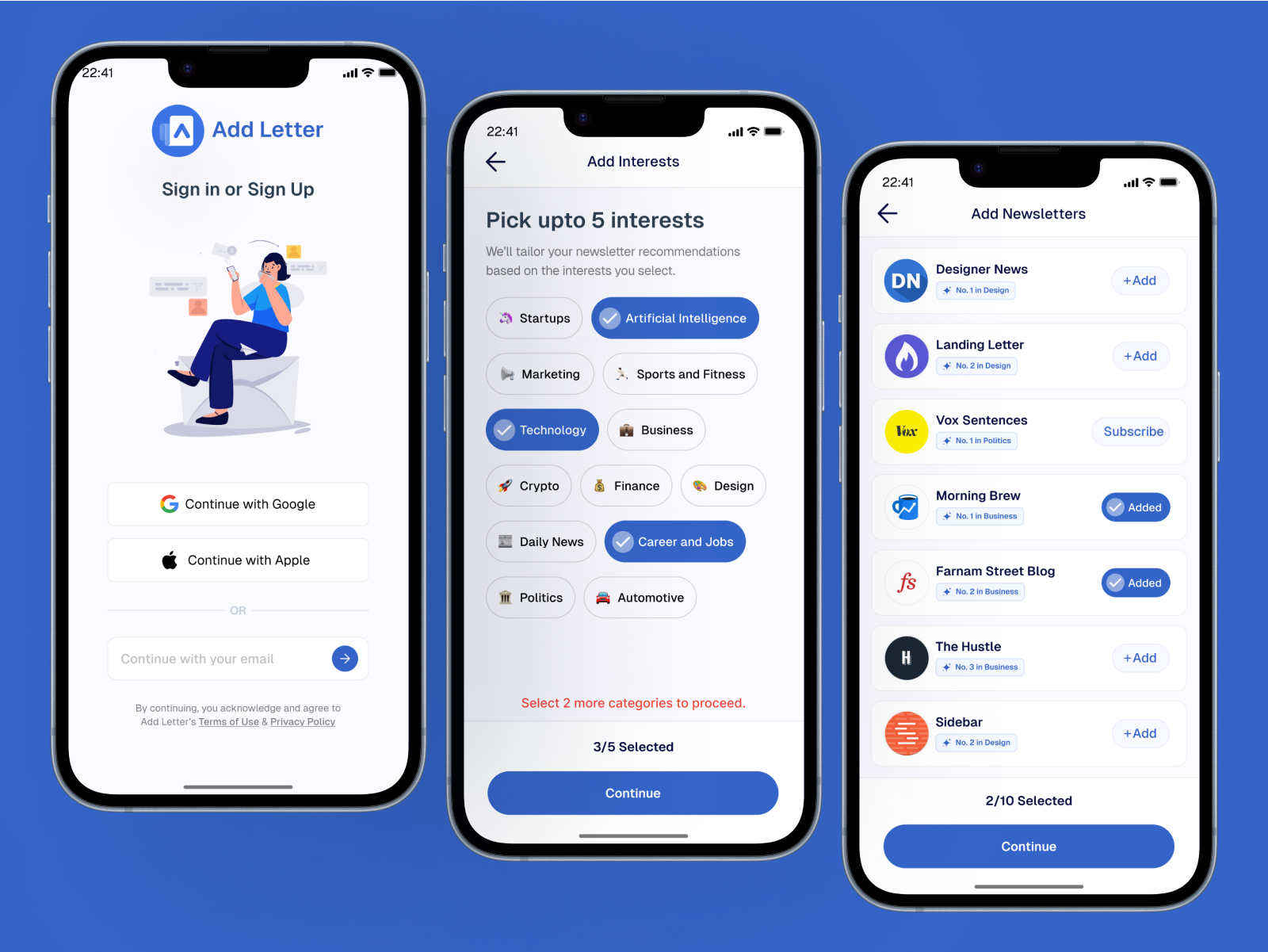 App Onboarding Flow for Add Letter - Newsletter Reading App