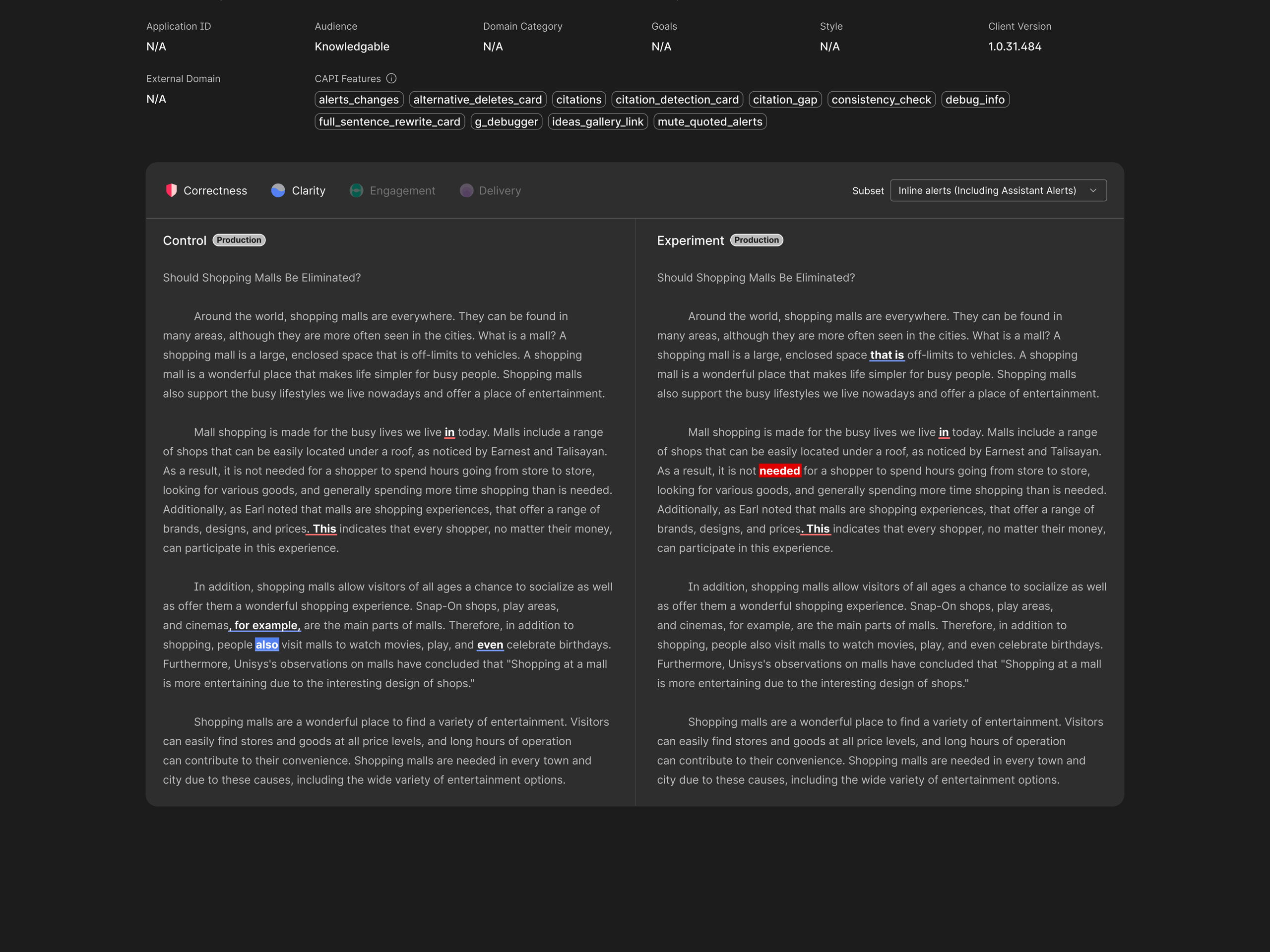 Grammarly Internal Tool Split Diff Text Comparison
