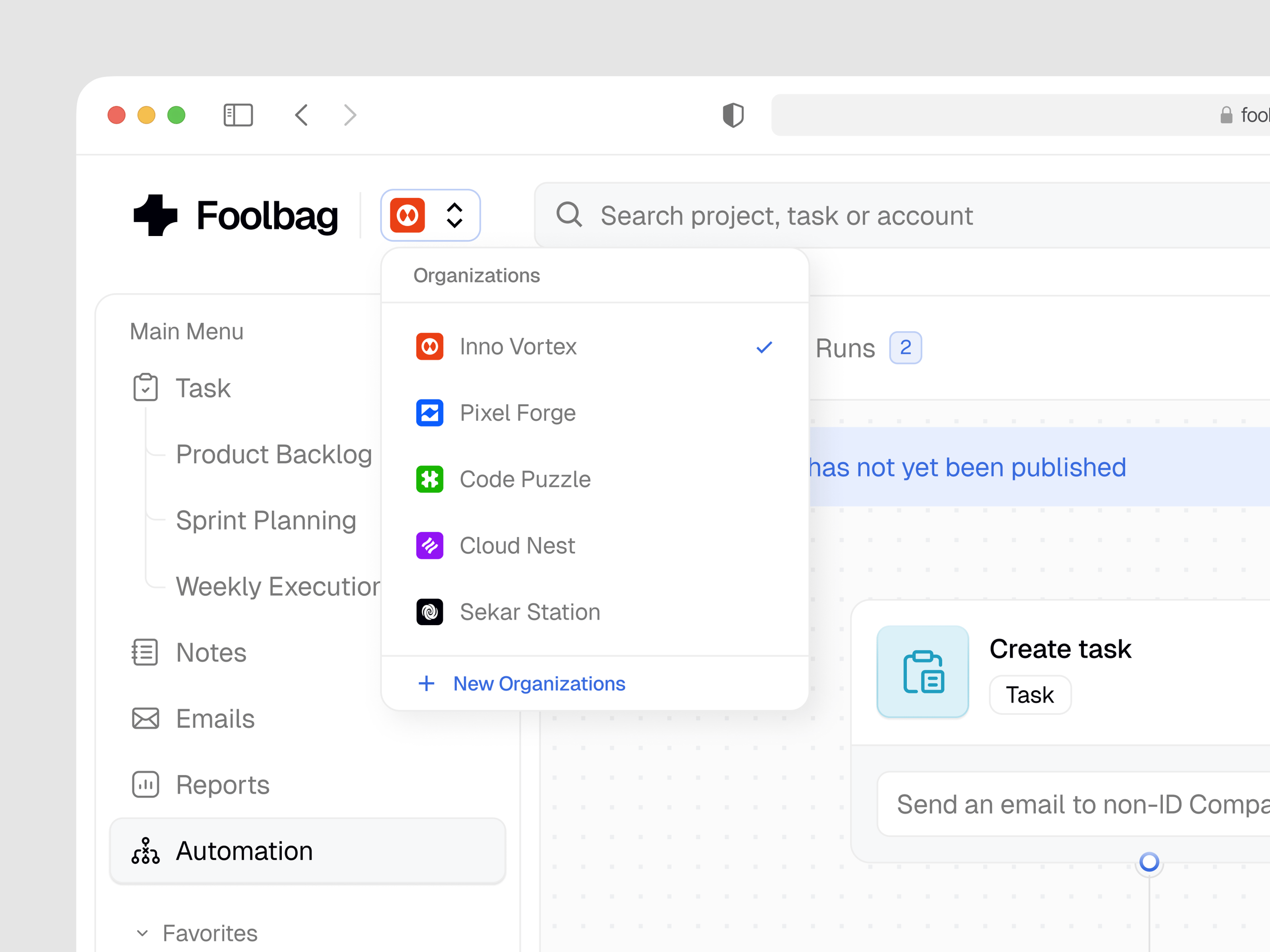 Dropdown for Organization Switching
