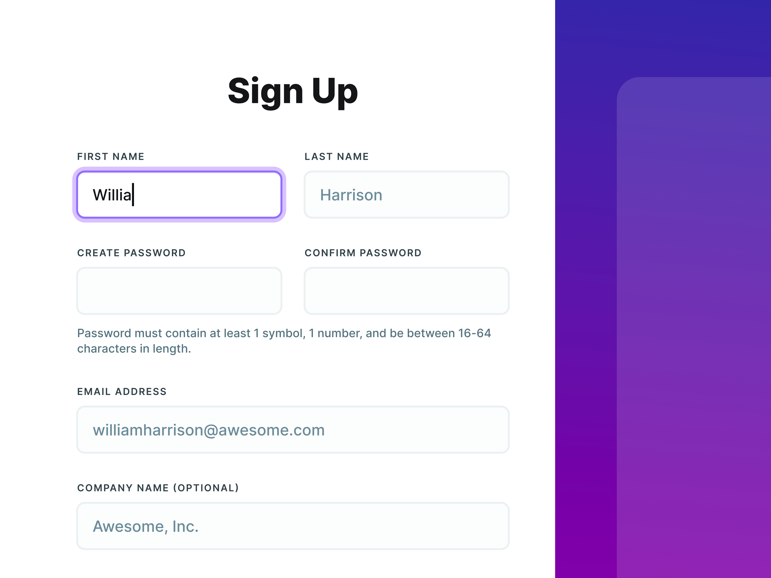 Wally Sign Up UI