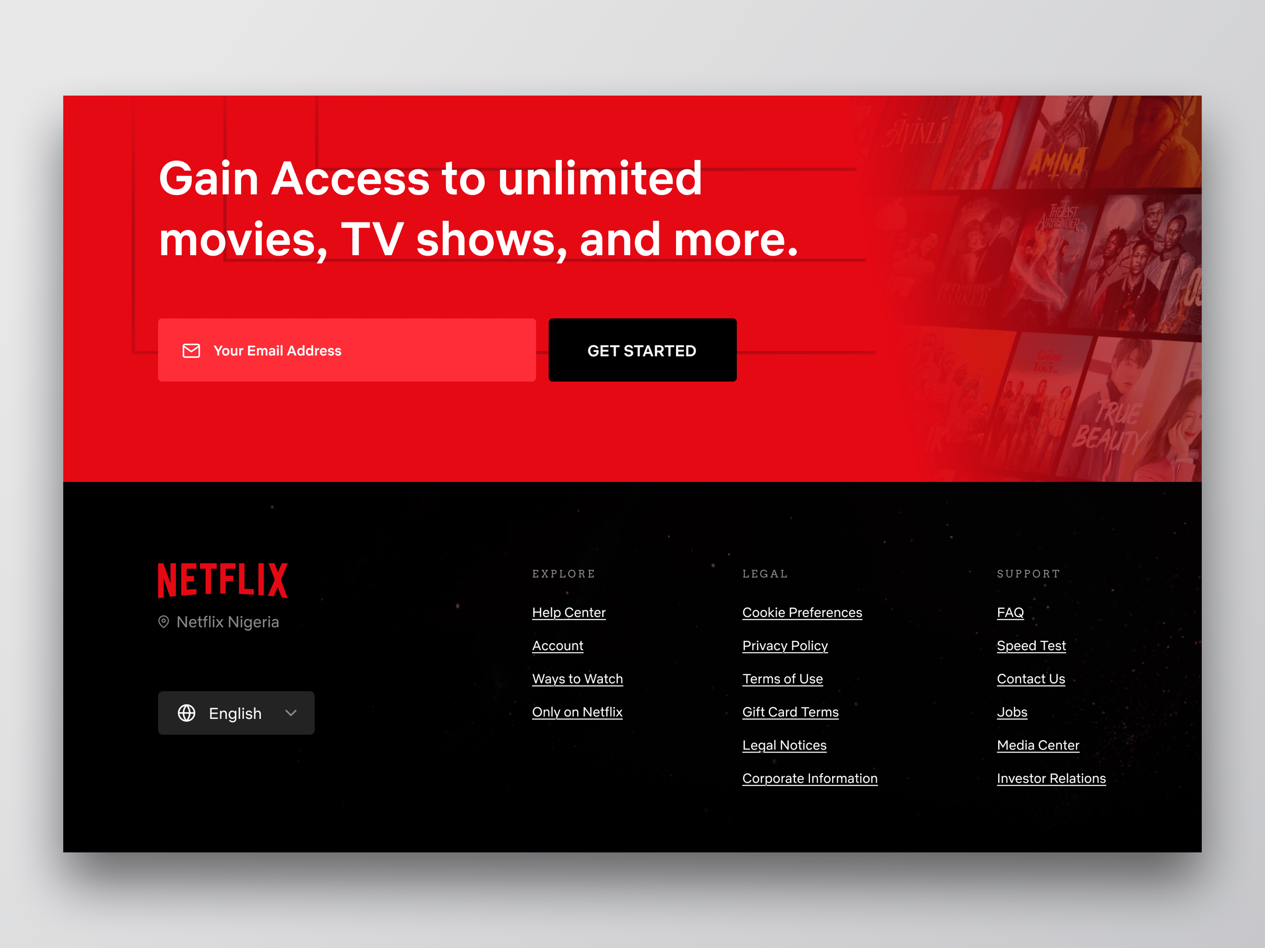 Netflix website footer