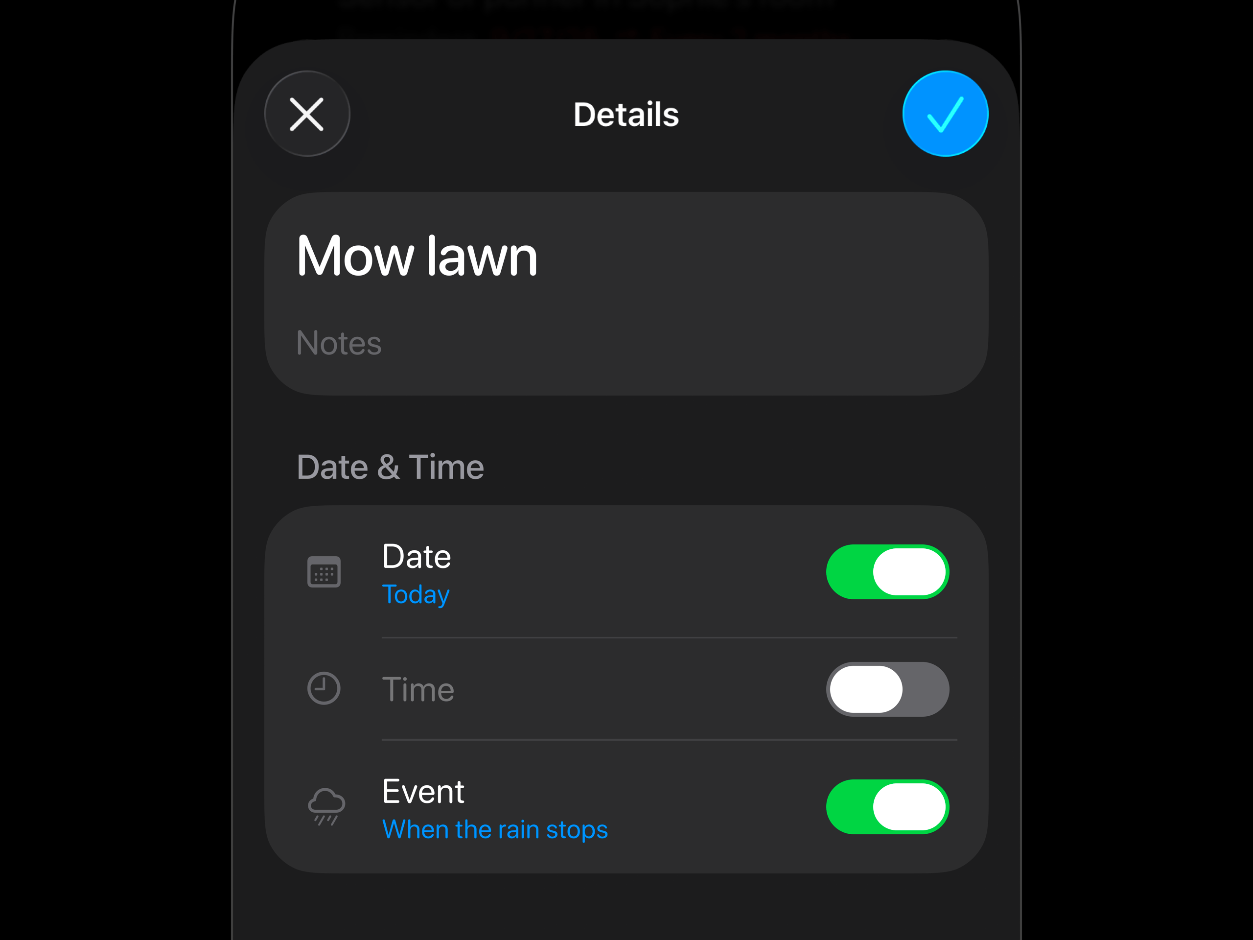 iOS 26 Weather-Dependent Reminders Feature Concept