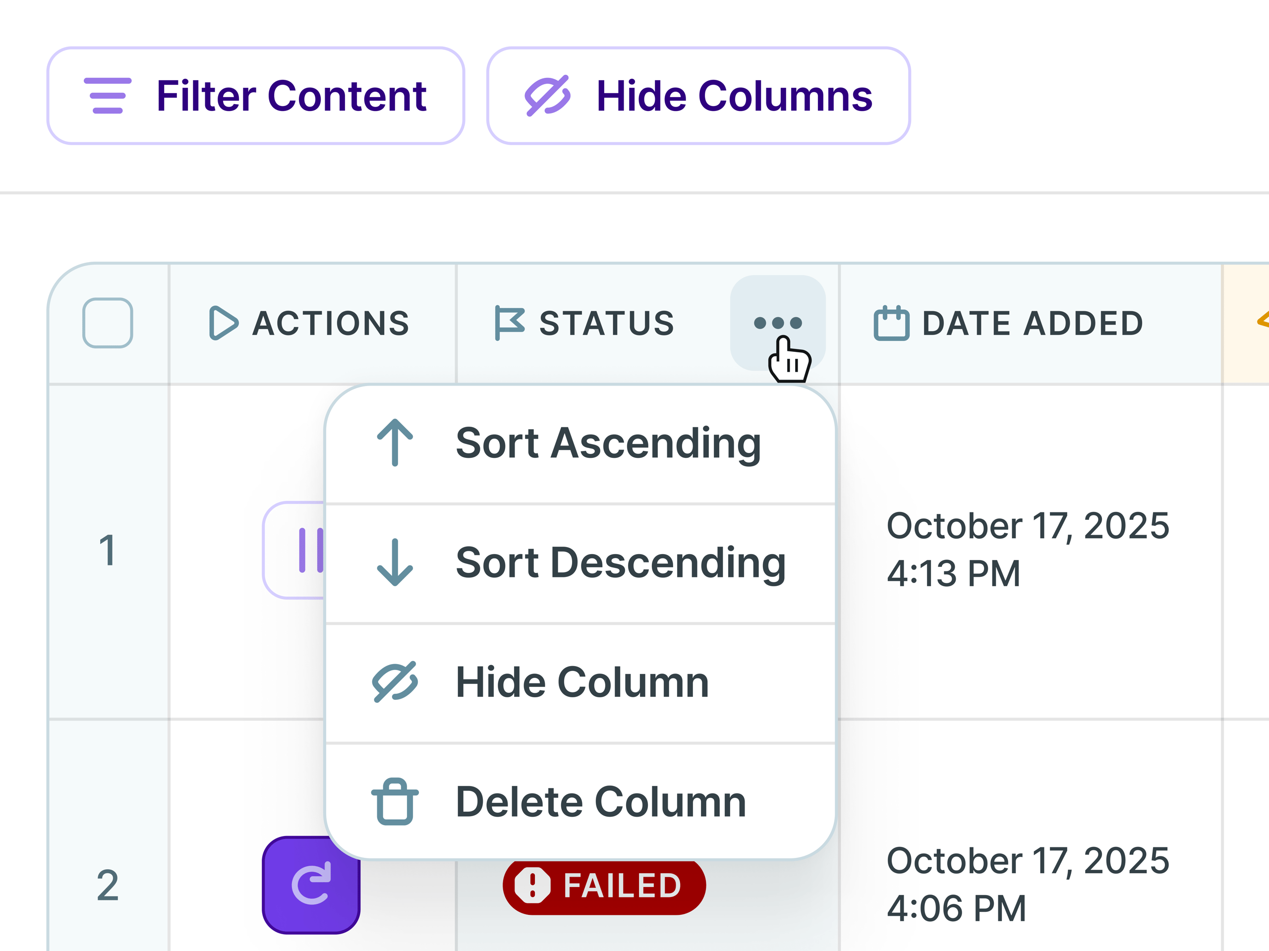 copy.ai Workflows Table Actions Menu