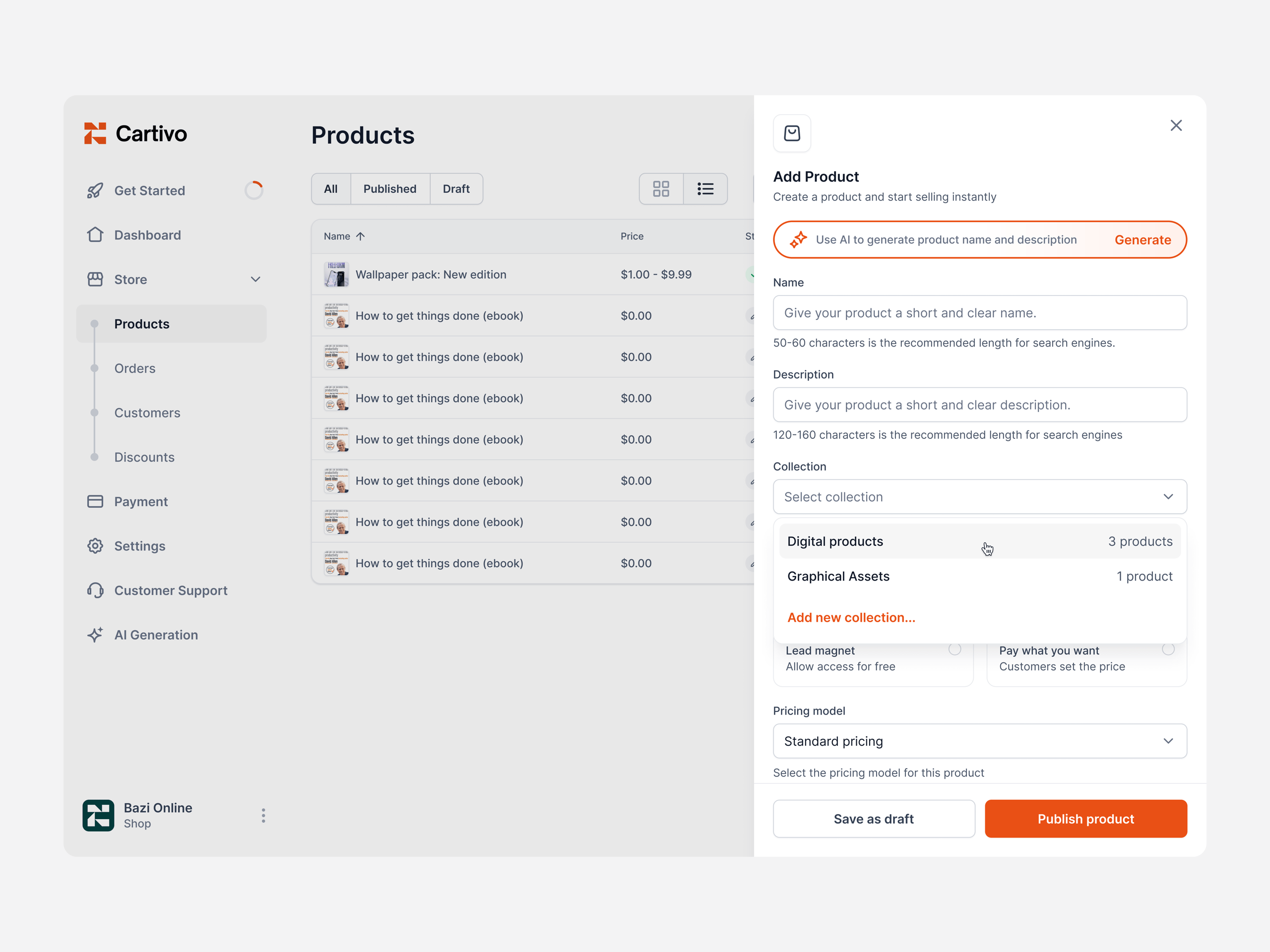 Add a product with AI