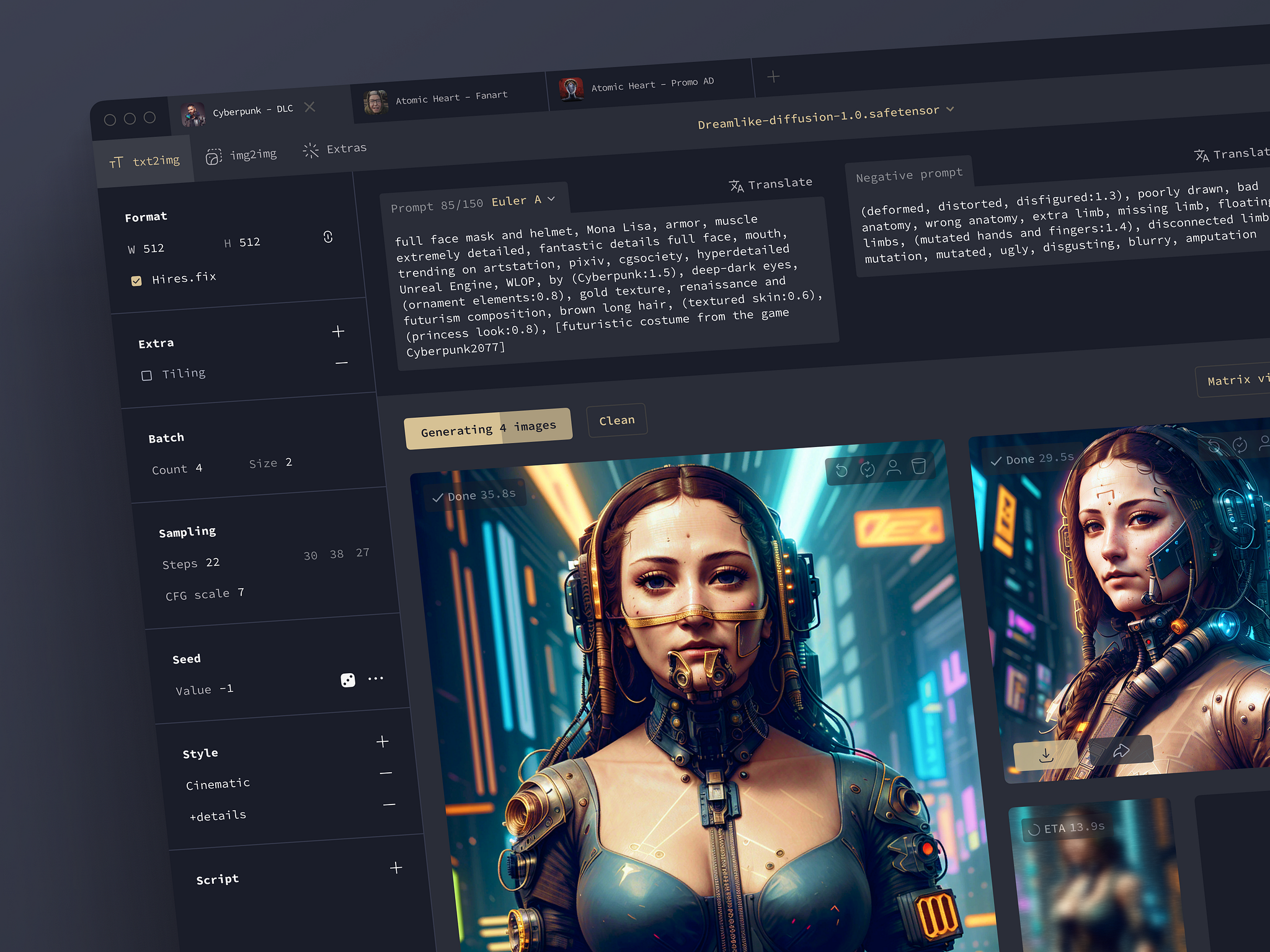 User Interface Dashboard for Text To Image AI-Powered Generator