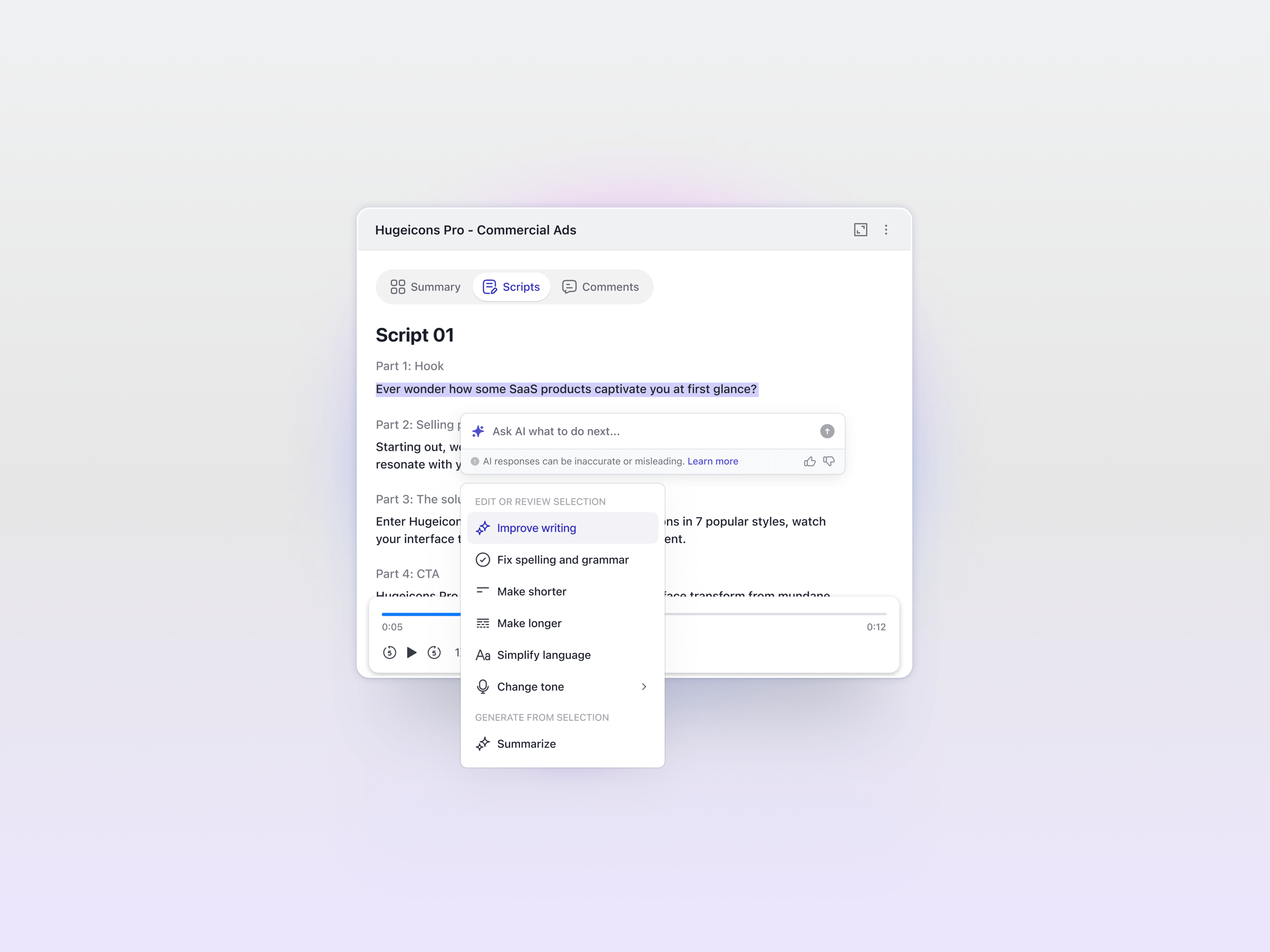 AI Script Writer - SaaS Web Design, UI/UX