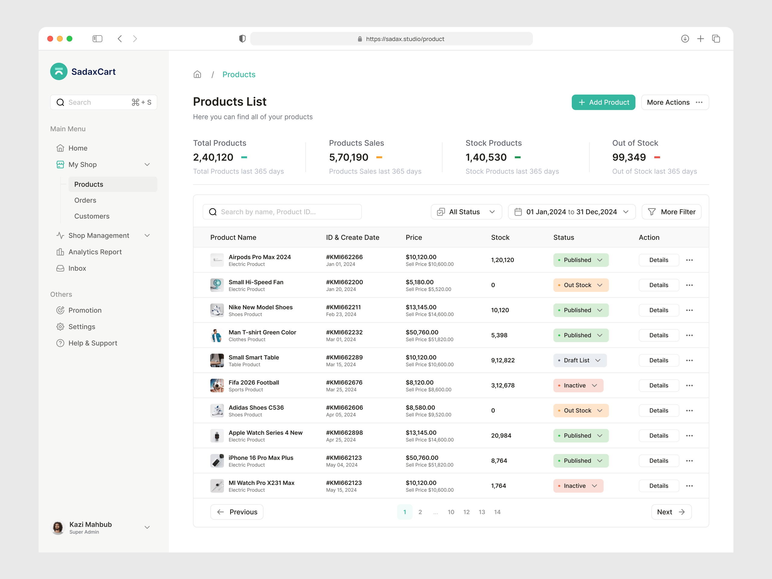 Products List - E-commerce Management Dashboard