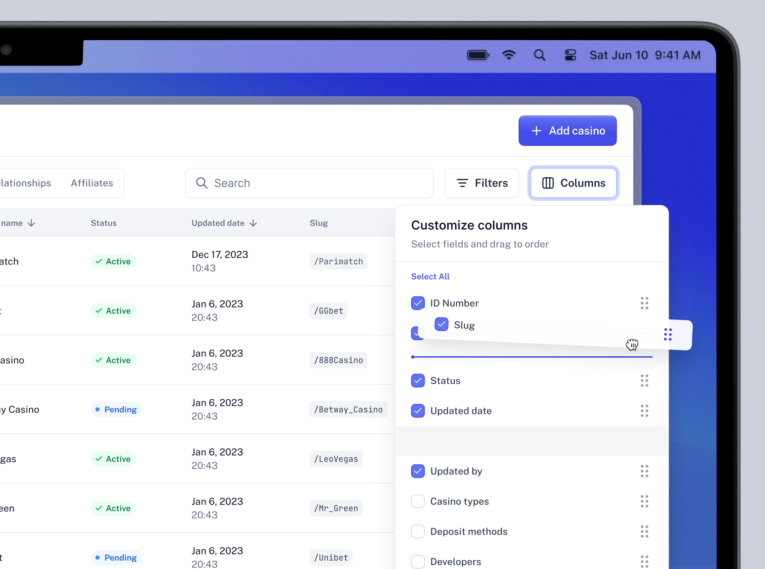 Drag and drop modal