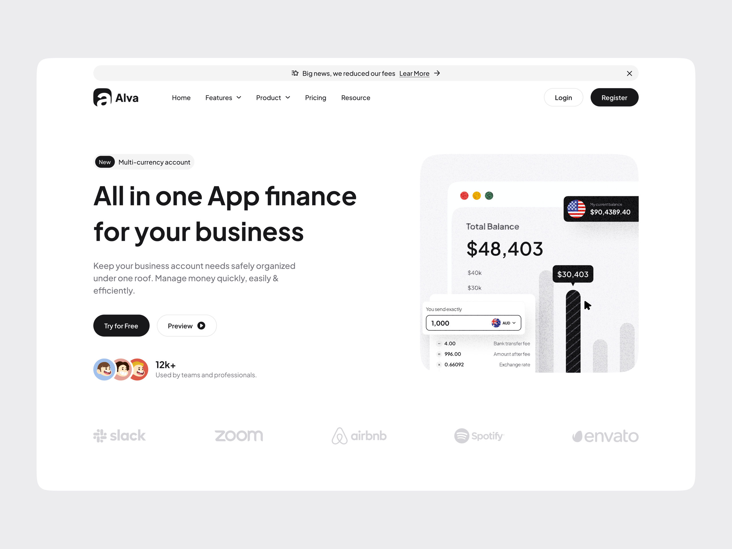 Alva - Financial Payment Hero Section