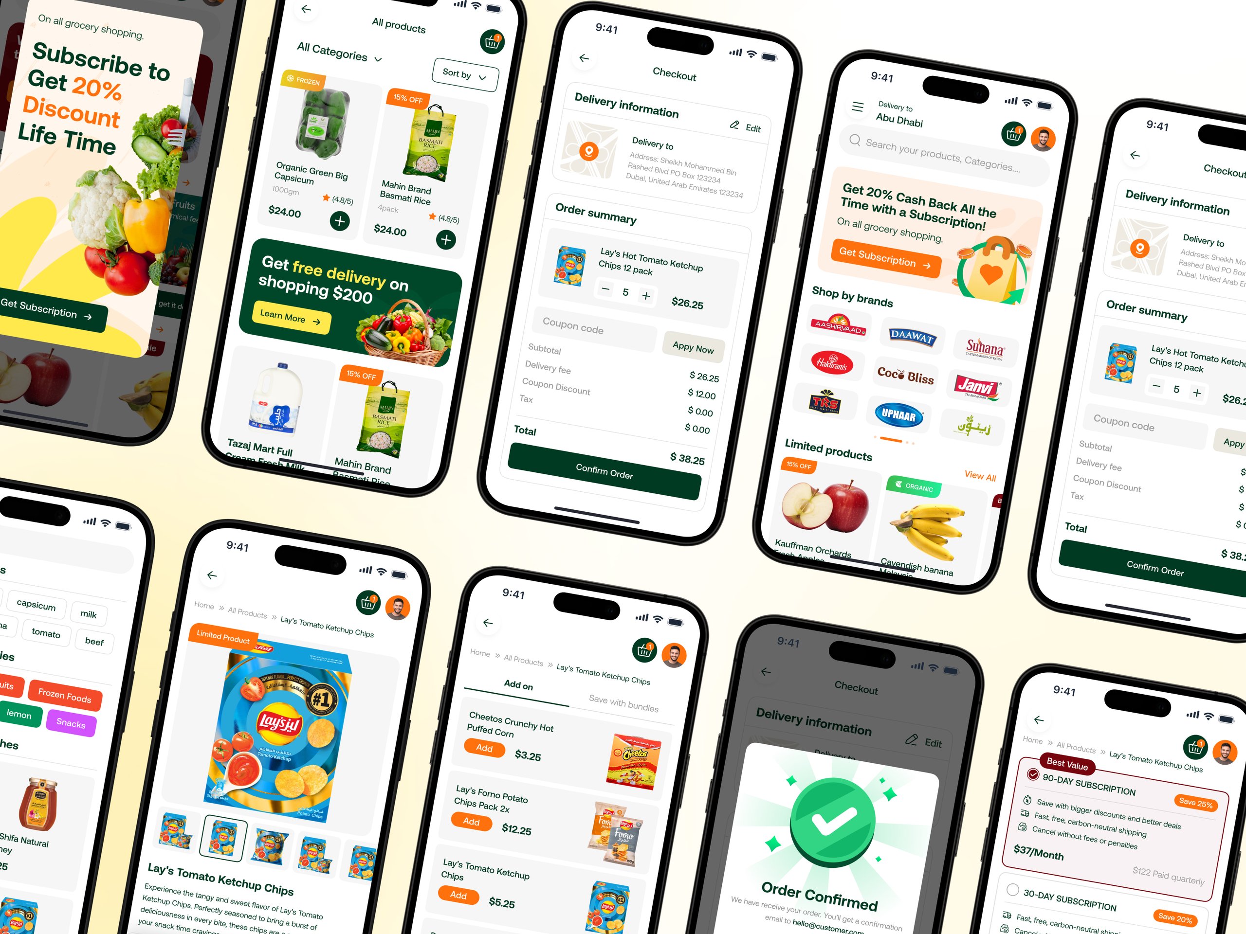 RTL Grocery shopping responsive mobile version UI UX design, App Design. 

