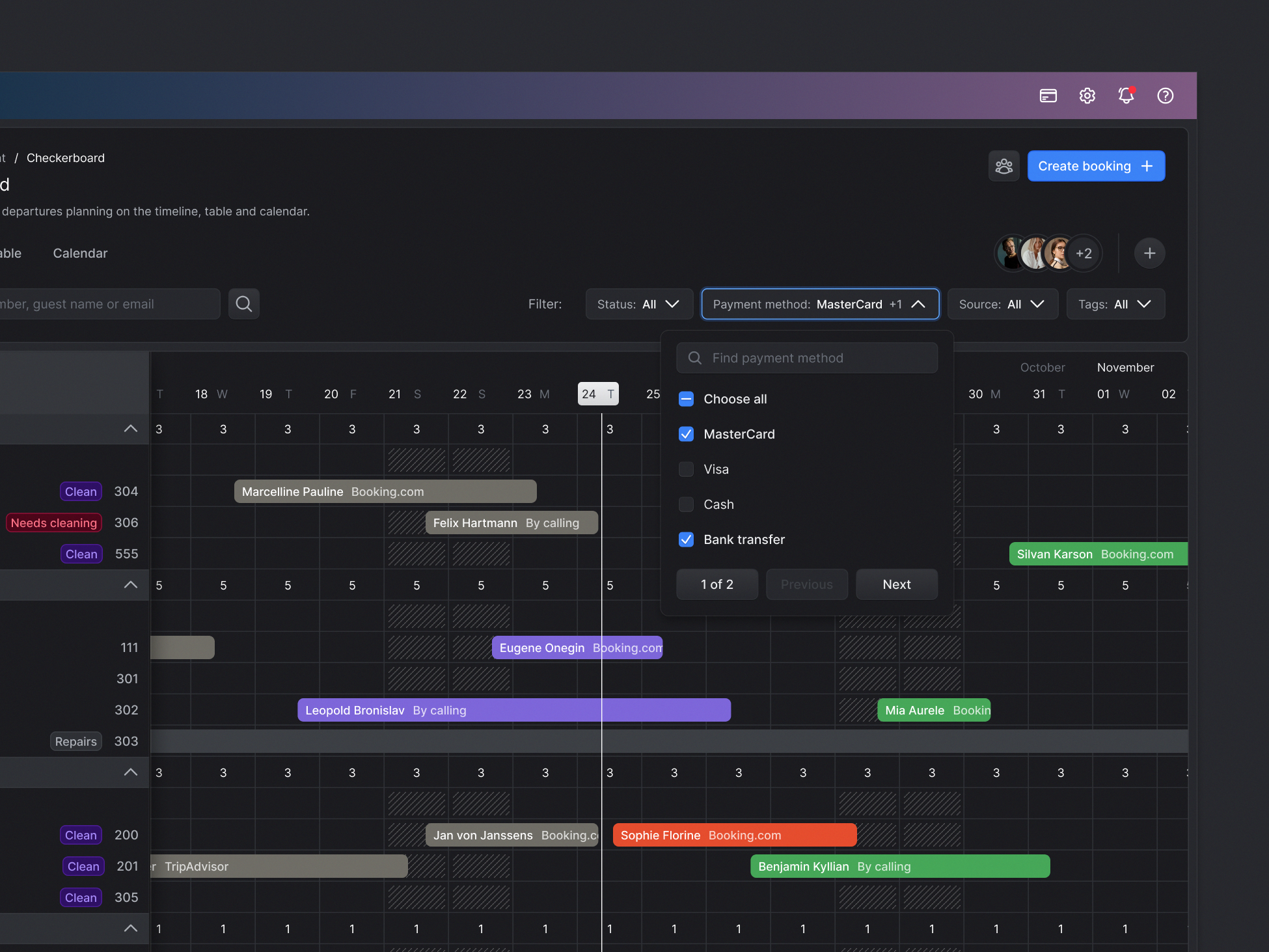 Hotel booking timeline III (Dark)