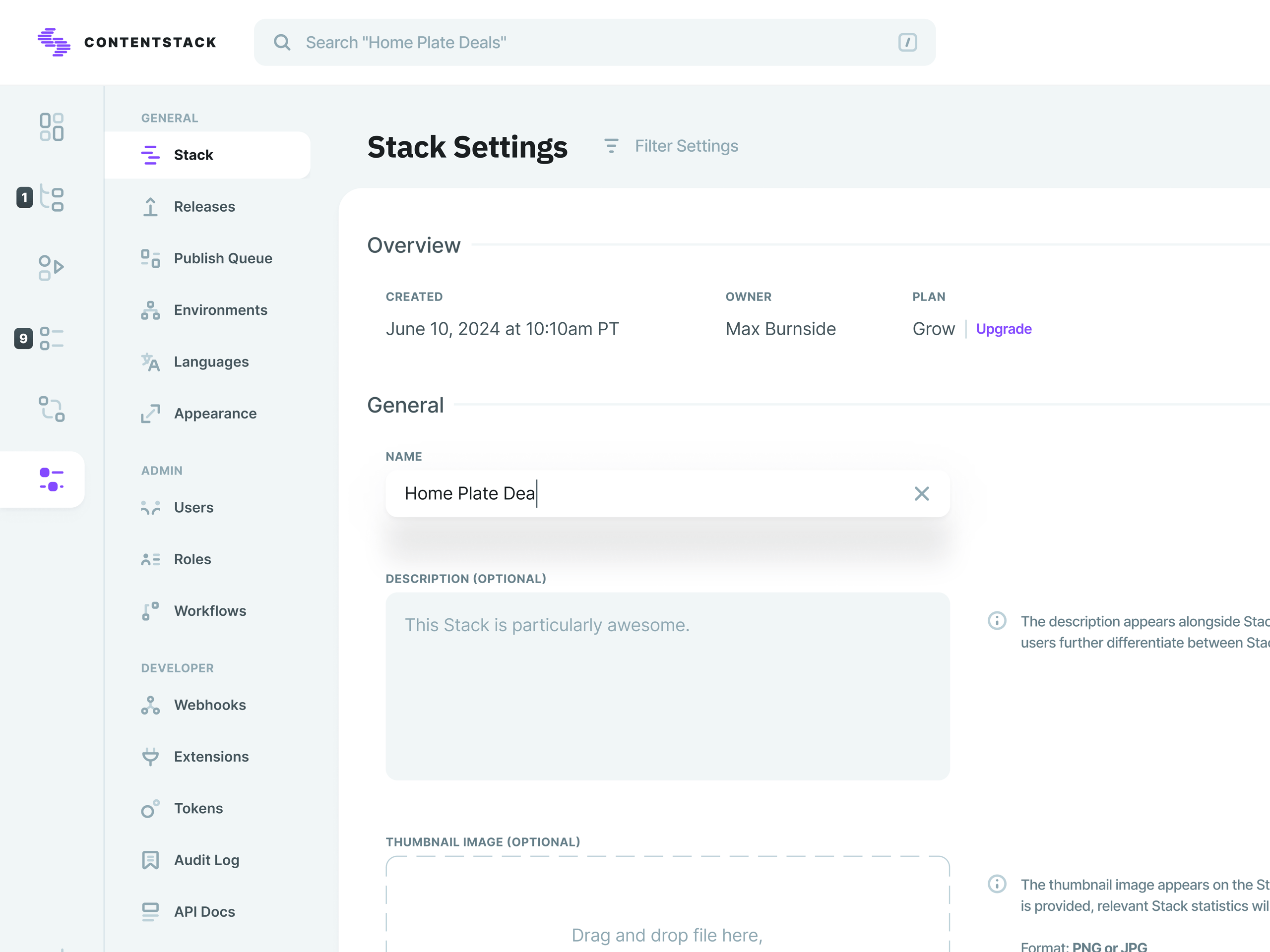 Contentstack CMS Settings UI