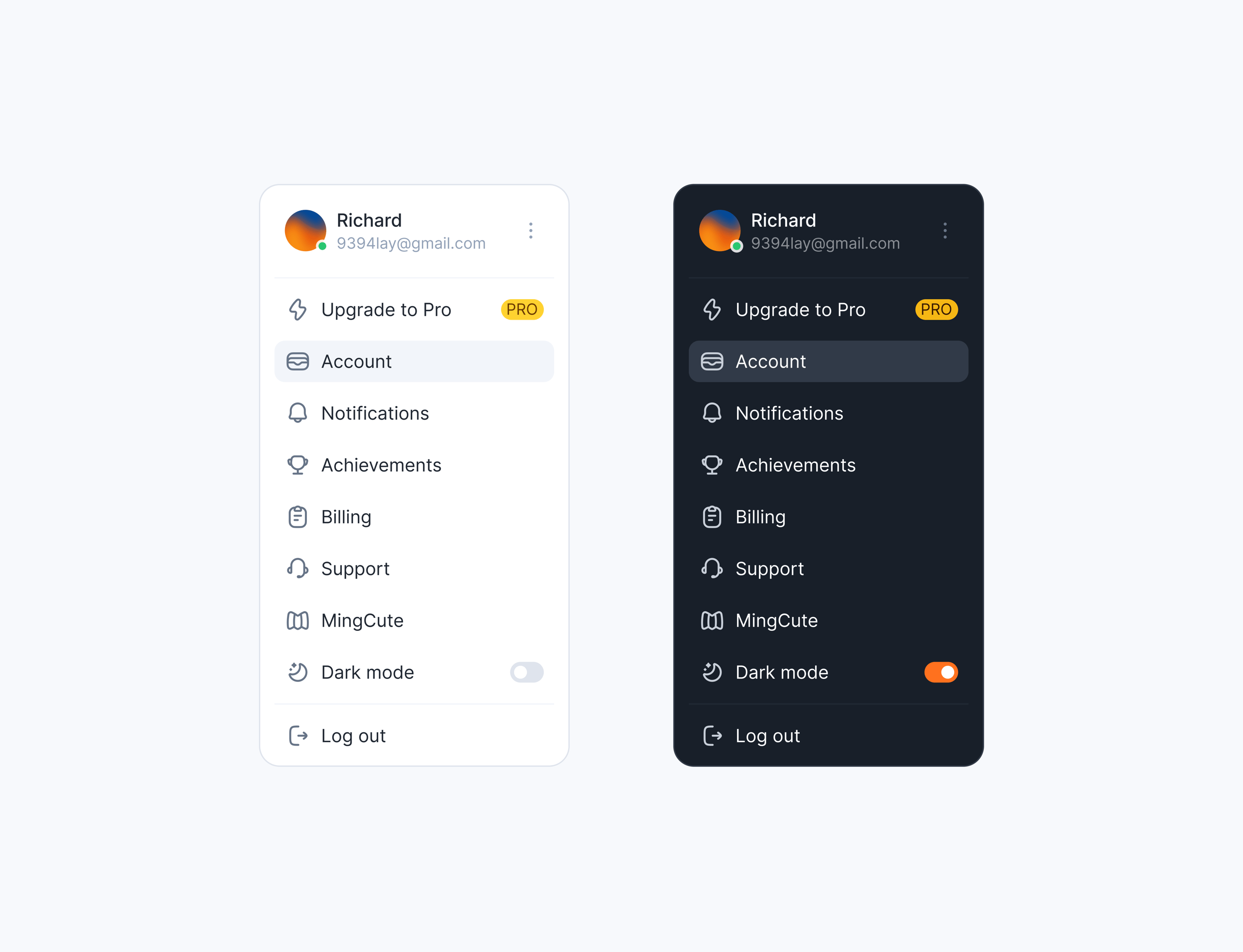 Profile dropdown