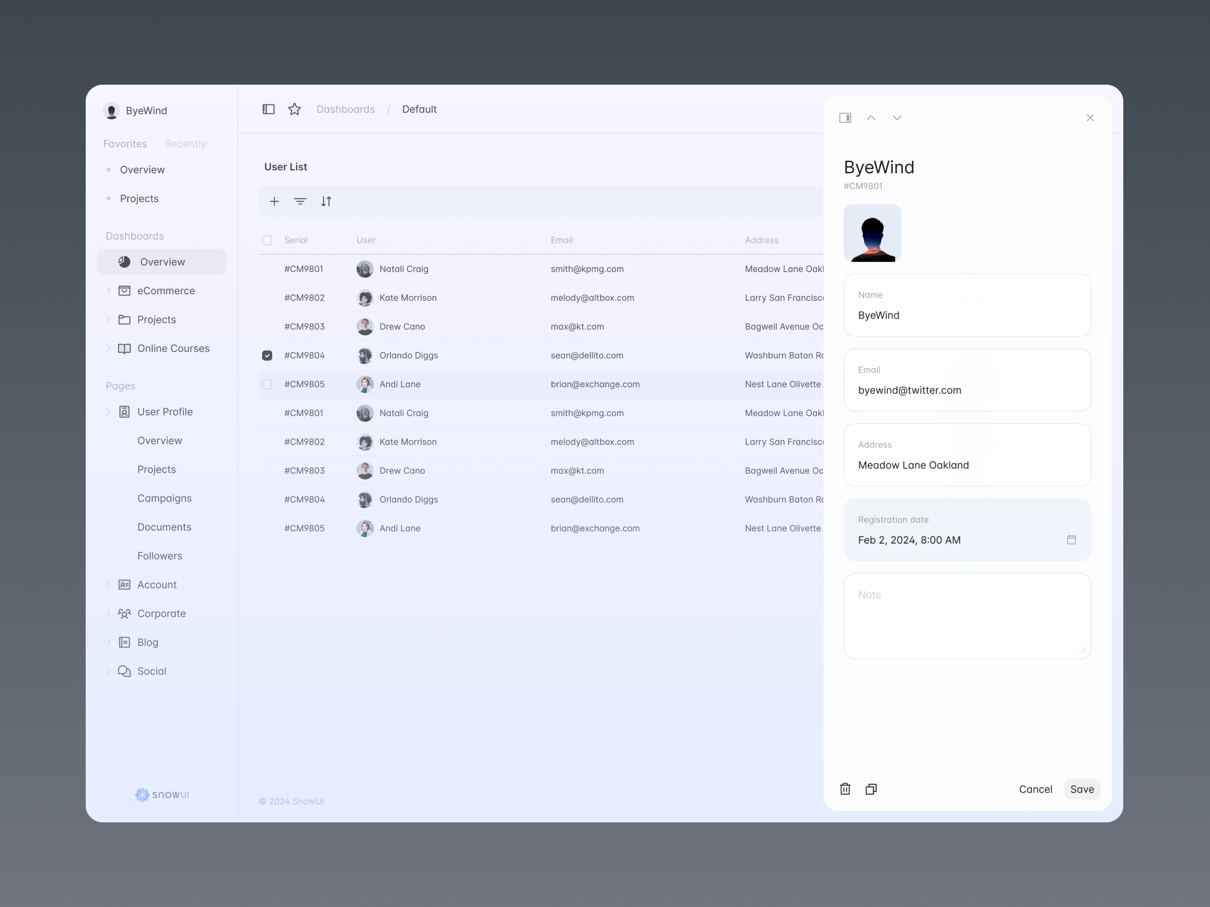 Profile pop-up