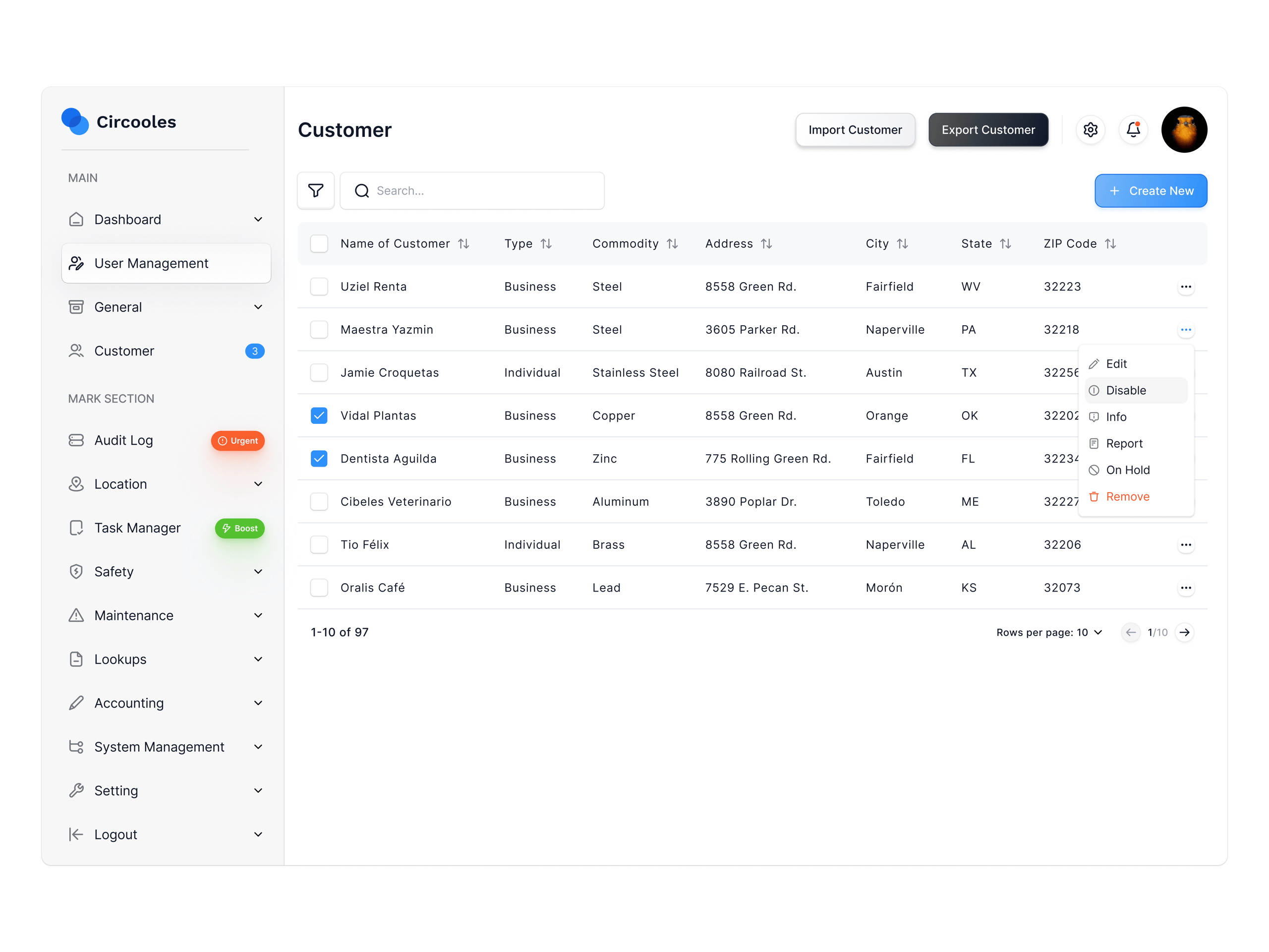 Transportation Management System Dashboard