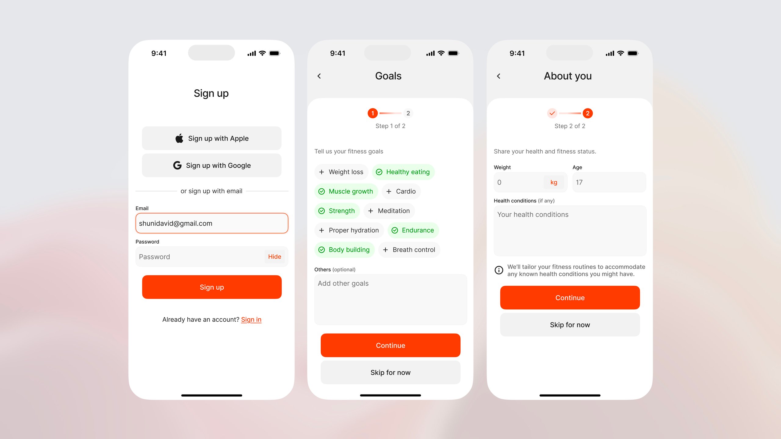 Onboarding for health and fitness app