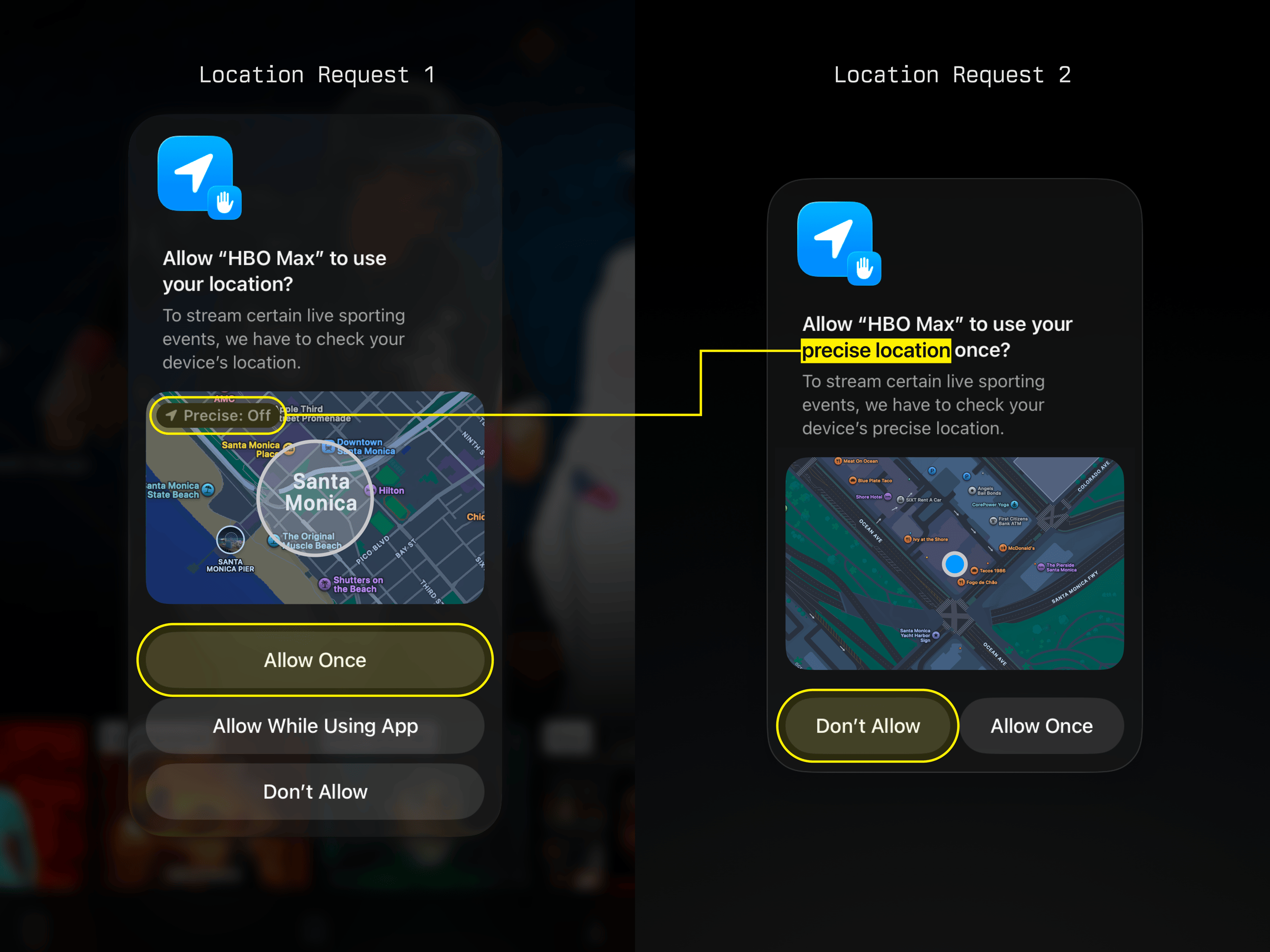 HBO Max Multiple iOS Location Request Modals