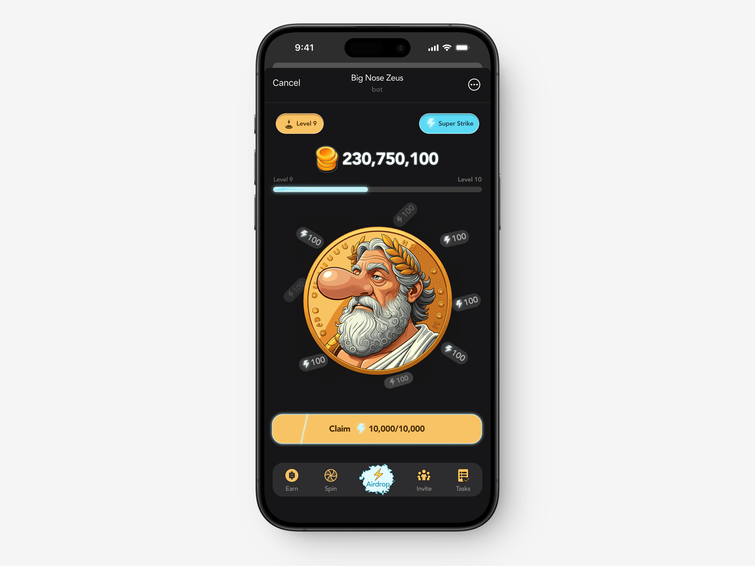 Big Nose Zeus Telegram Mini App Design