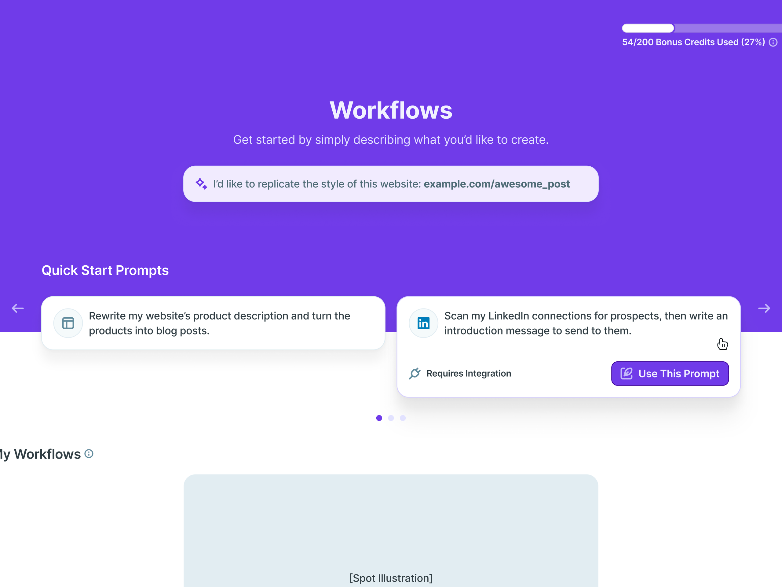 copy.ai Workflows Hero Section UI