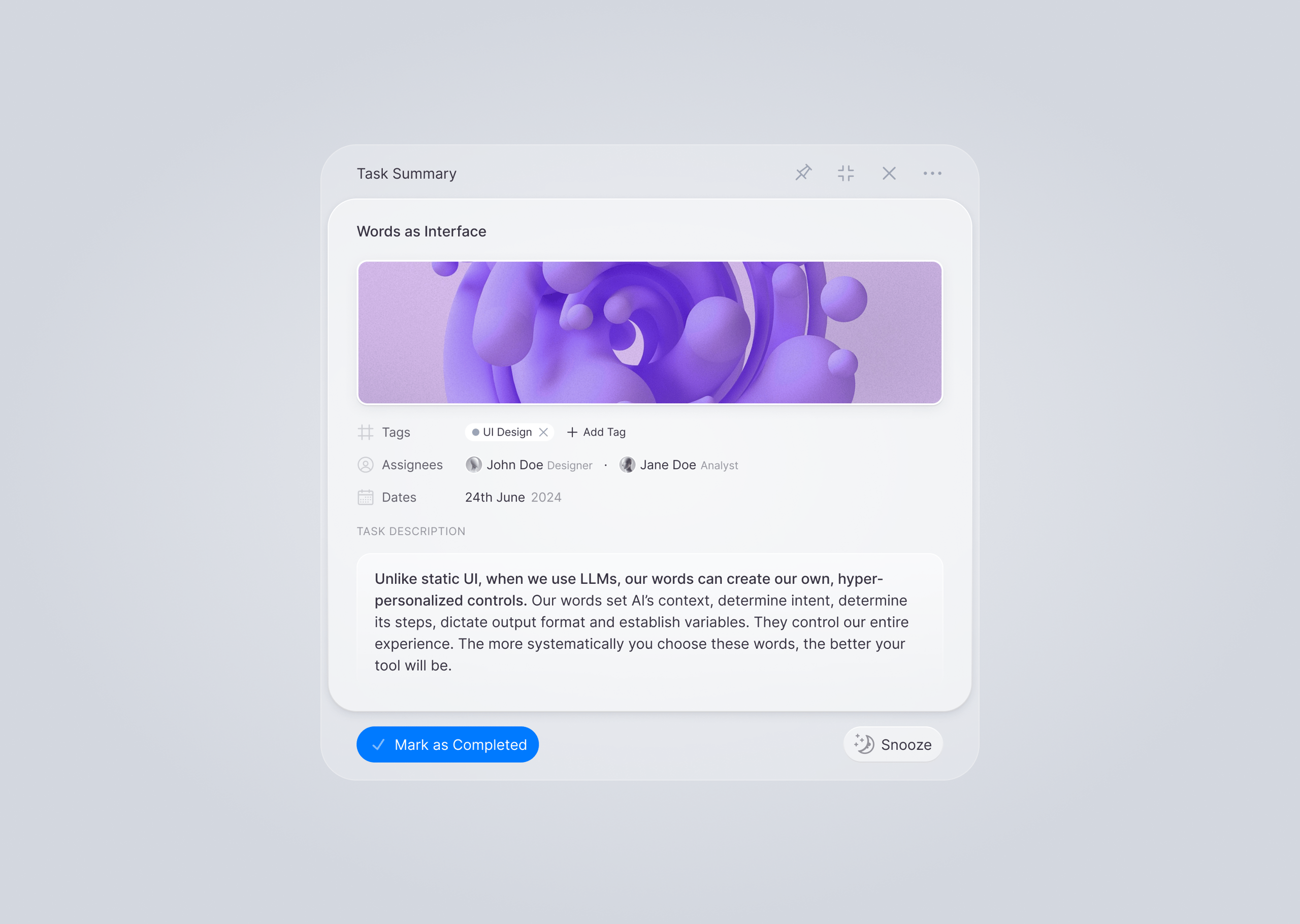 Task Summary UI for AI Project Management Tool