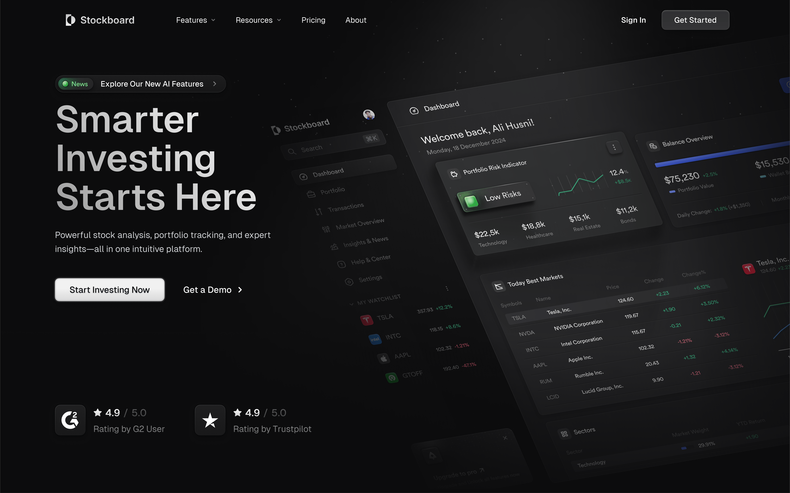SaaS Hero Section - Stock Investment Dashboard
