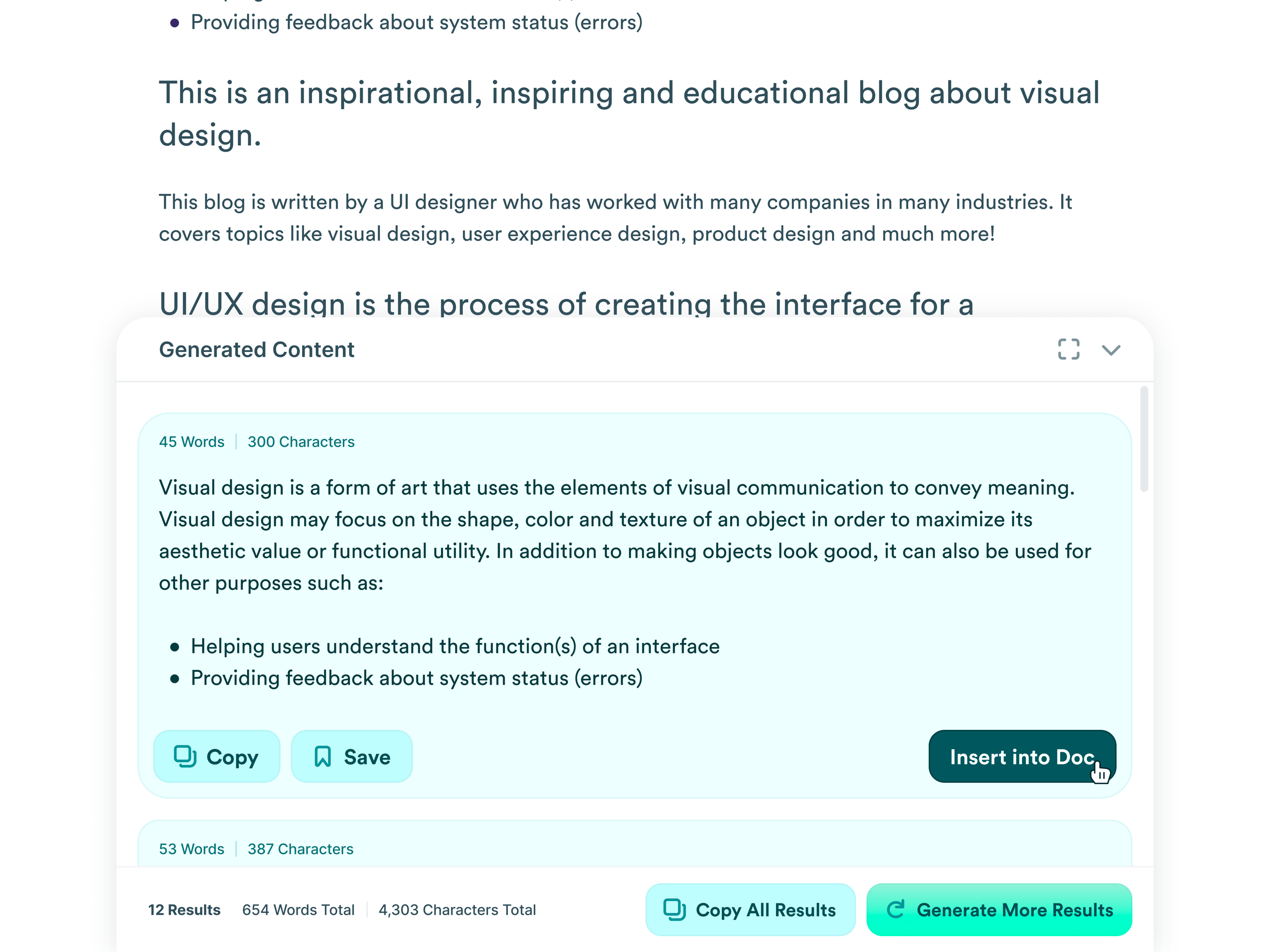 copy.ai Text Generation Dock