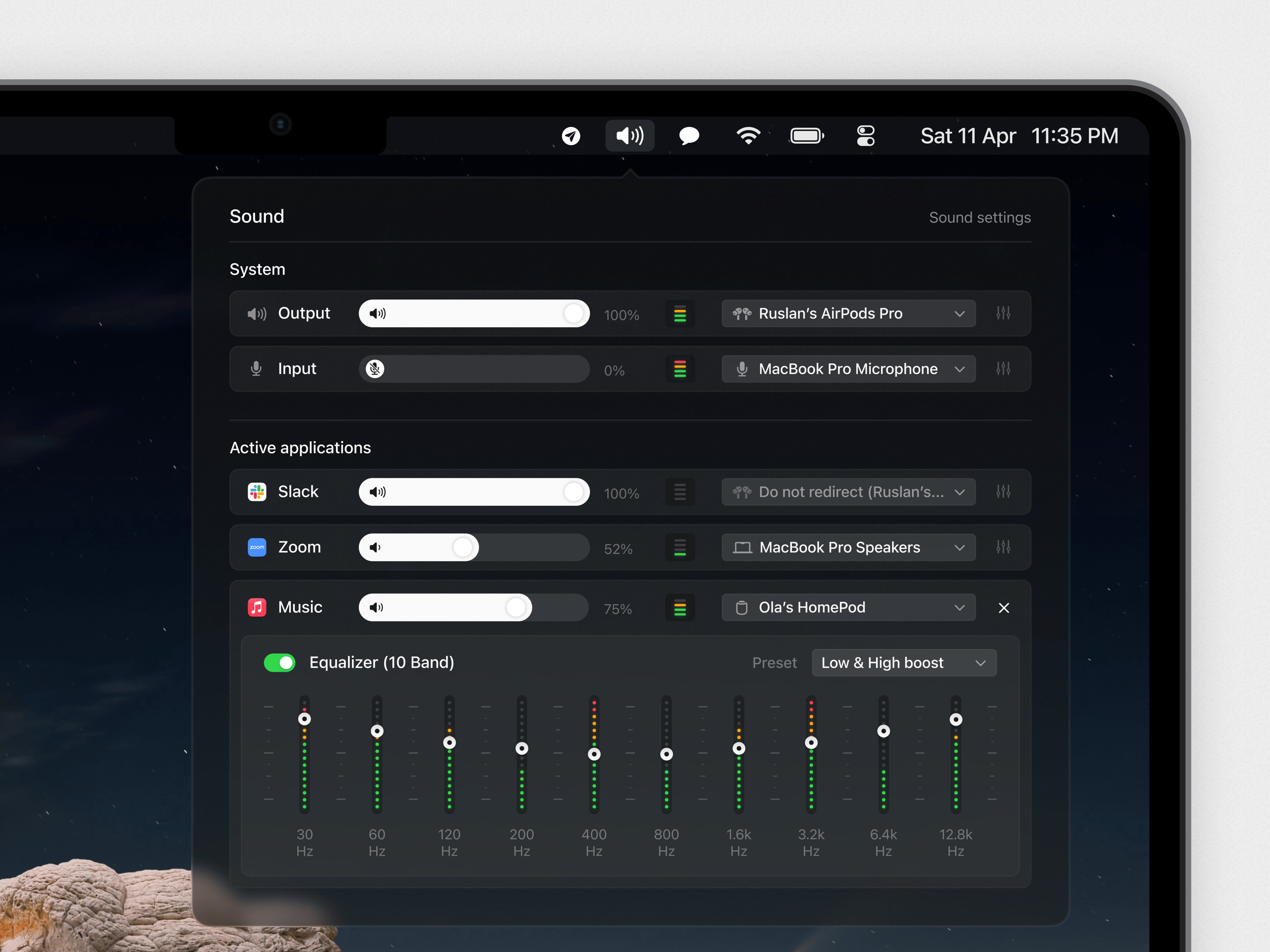 MacOS Sound Mixer Widget Concept