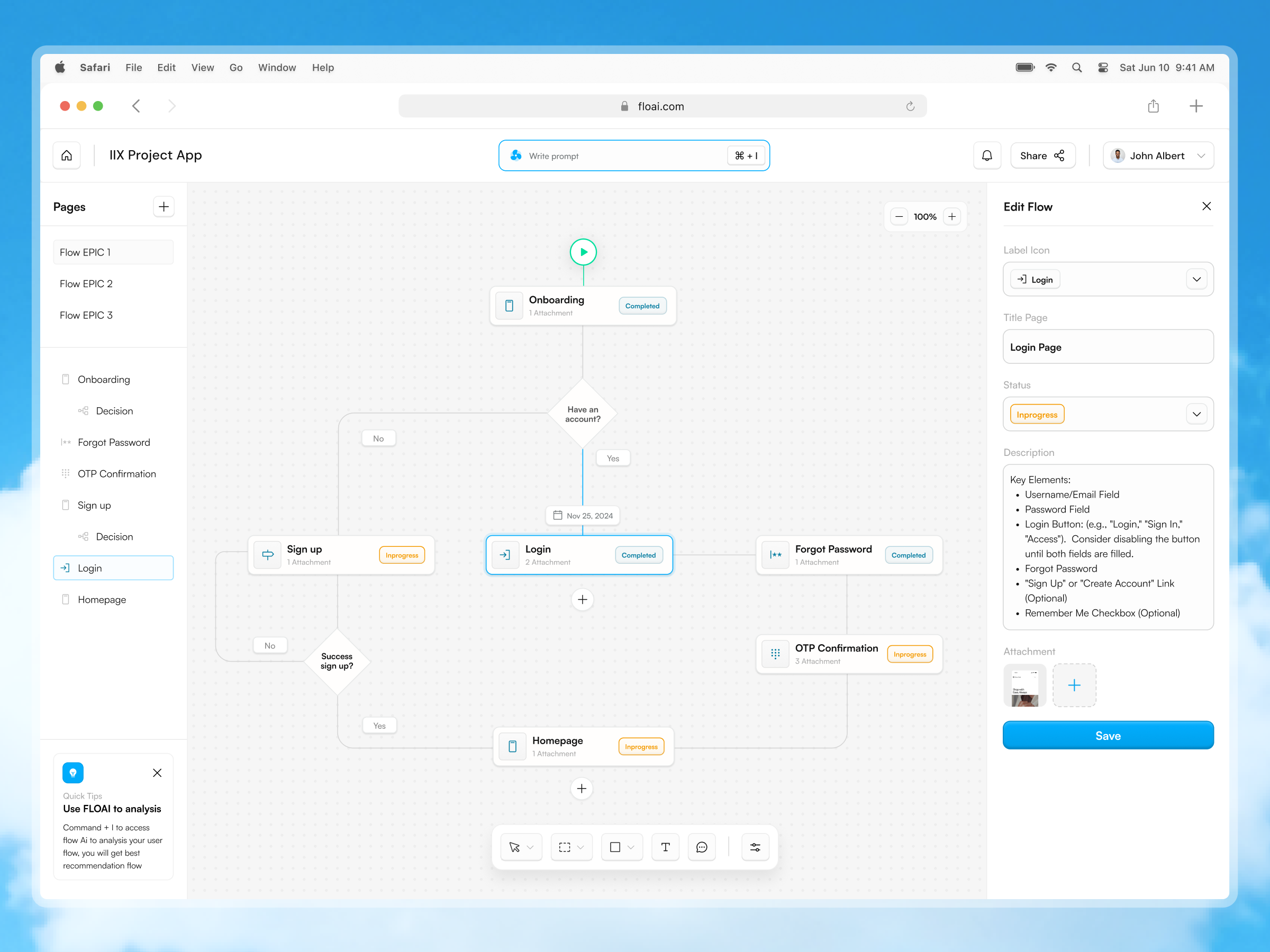 Flo.ai - AI Sitemap Builder Dashboard