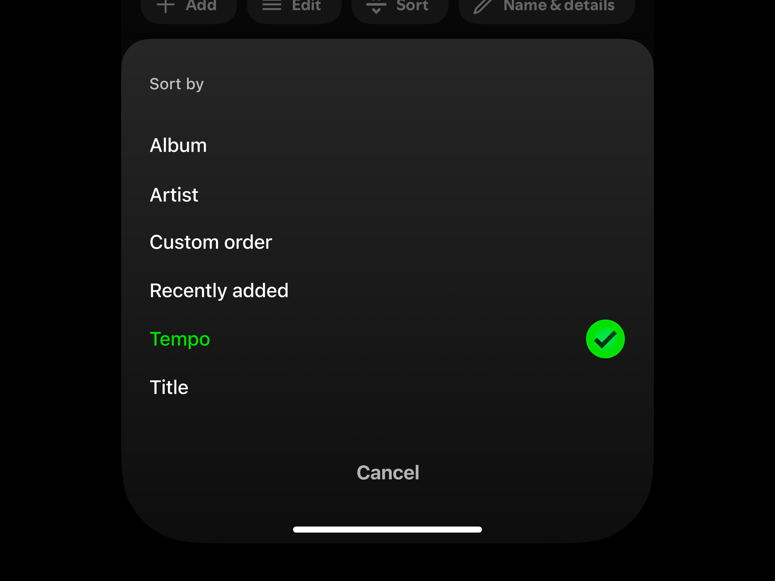 Spotify Sort by Song Tempo Feature Concept