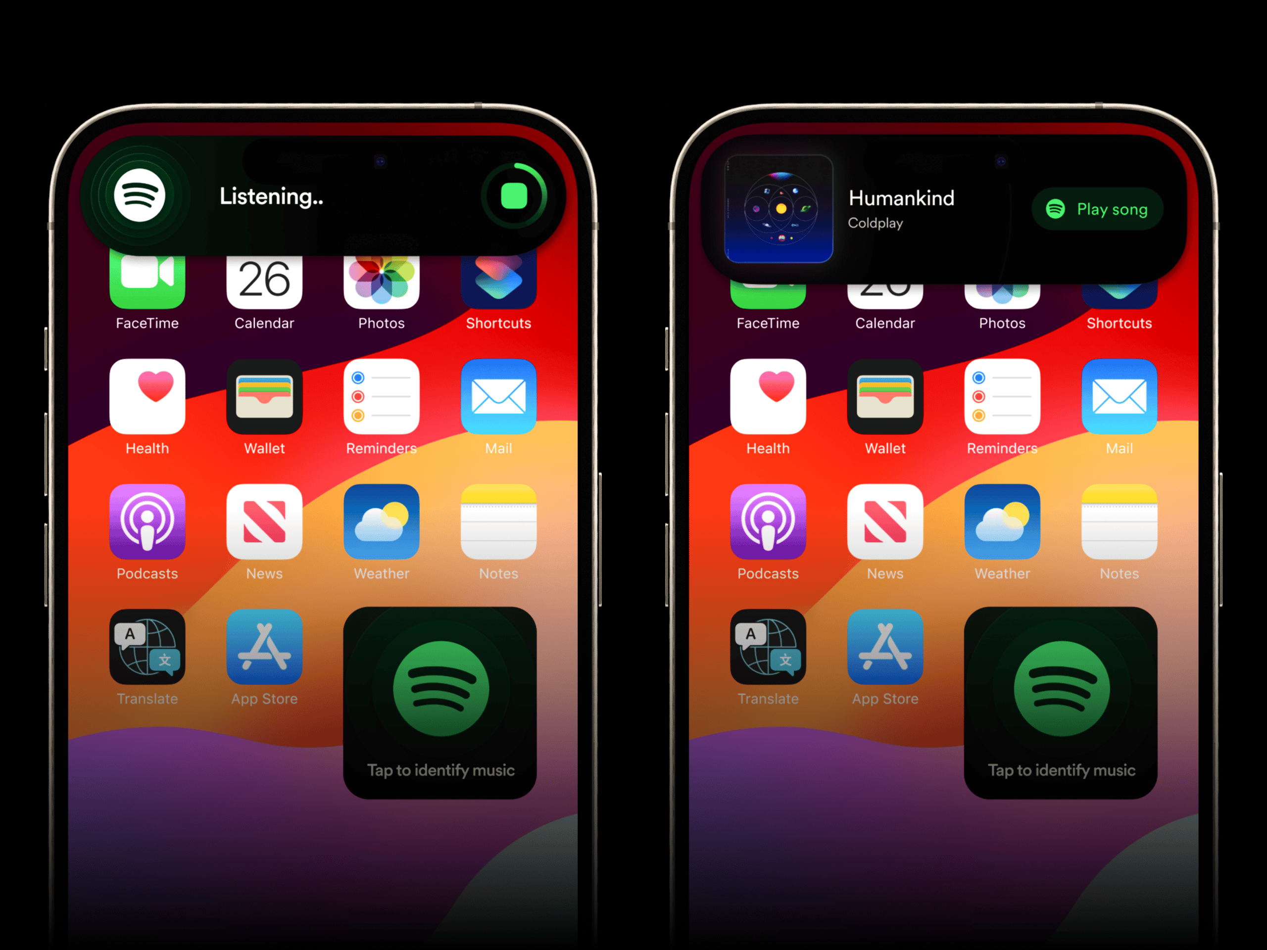 Spotify Music Recognition Dynamic Island & Widget