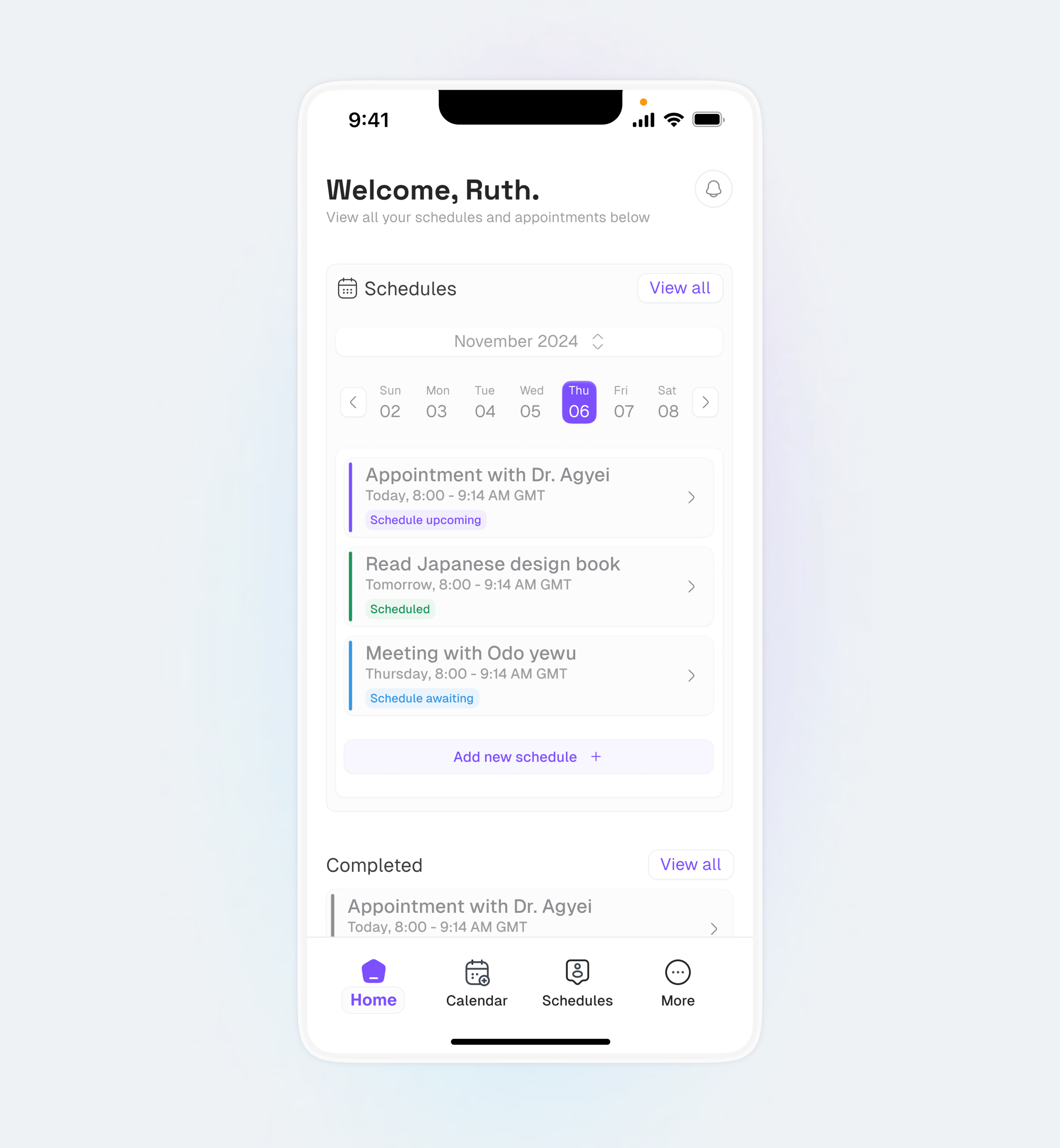 Health schedule app