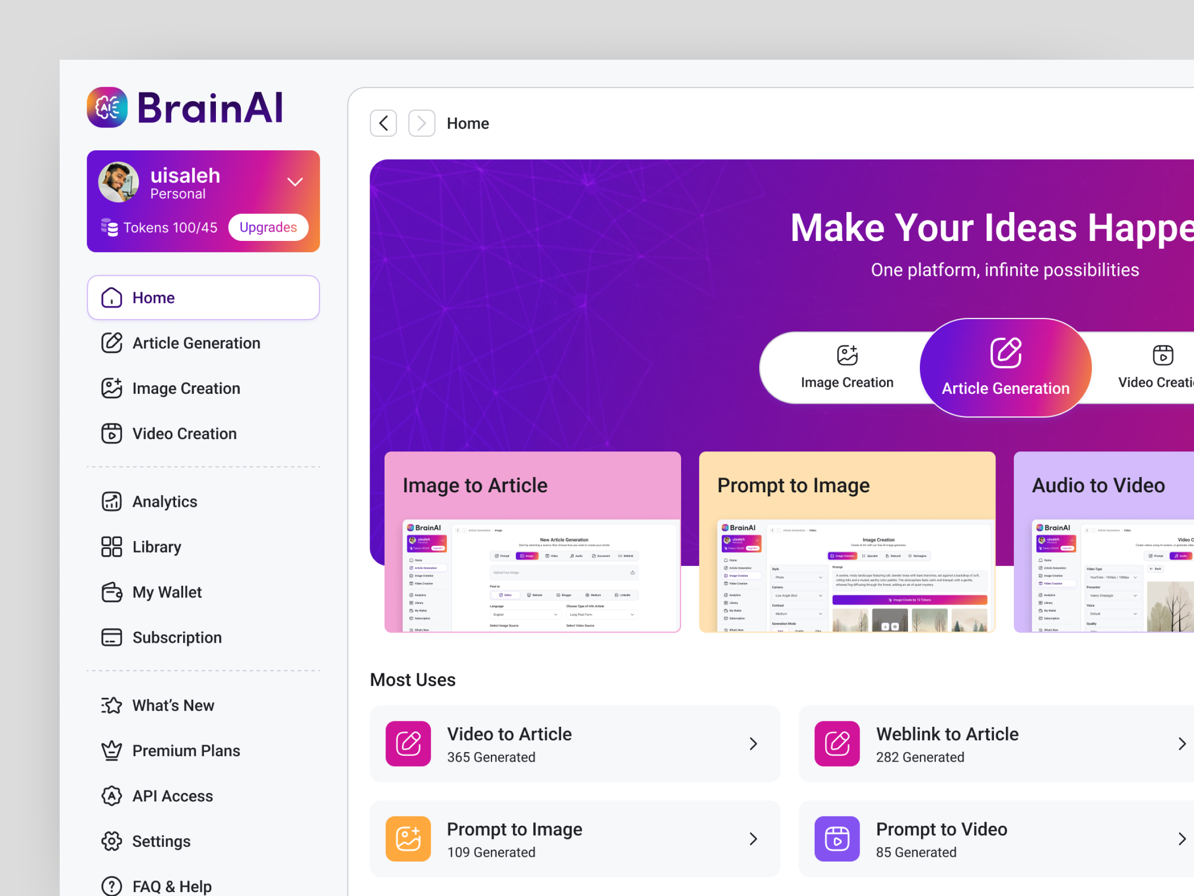AI Generator Tool Web App UI Kit