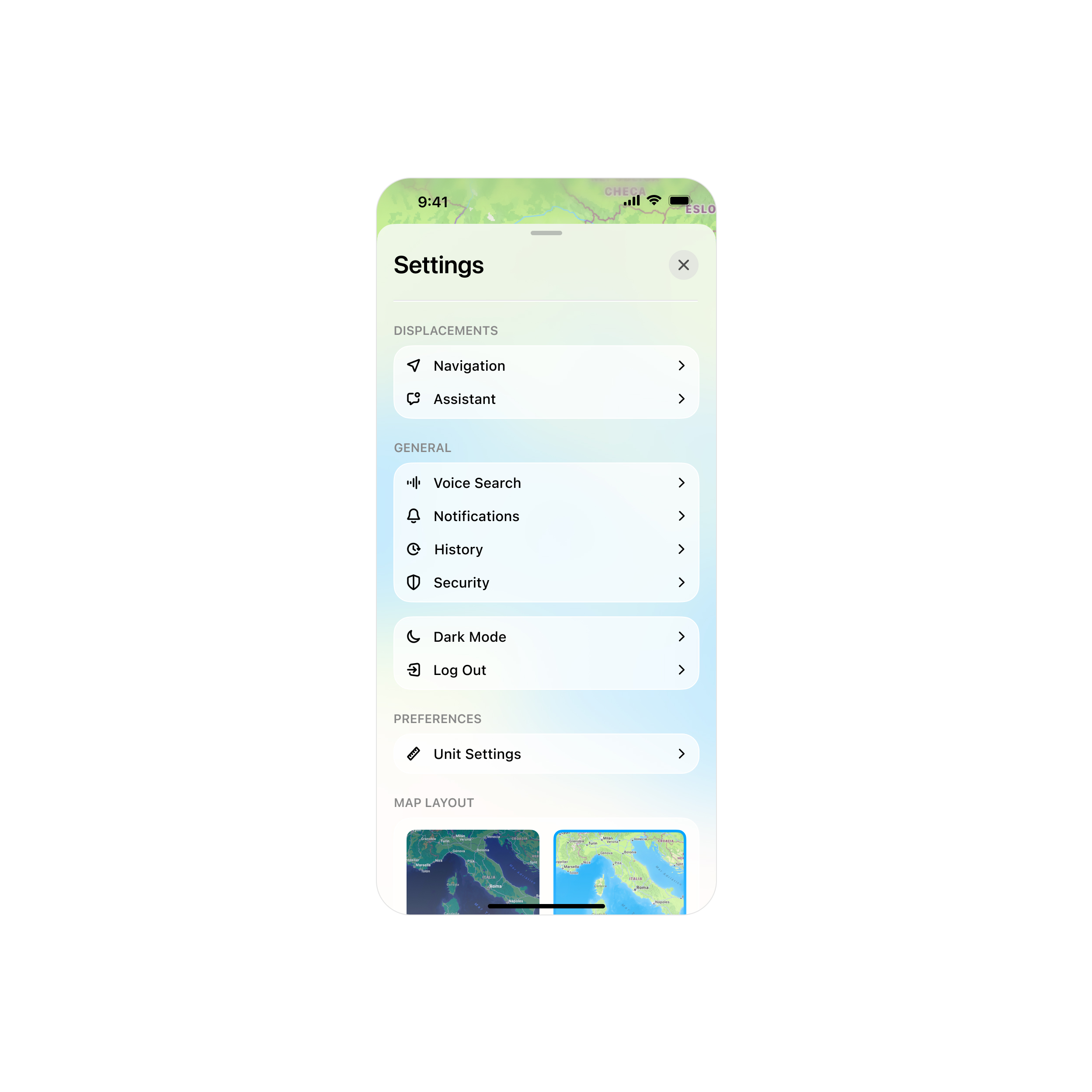 Settings Screen for a Maps App