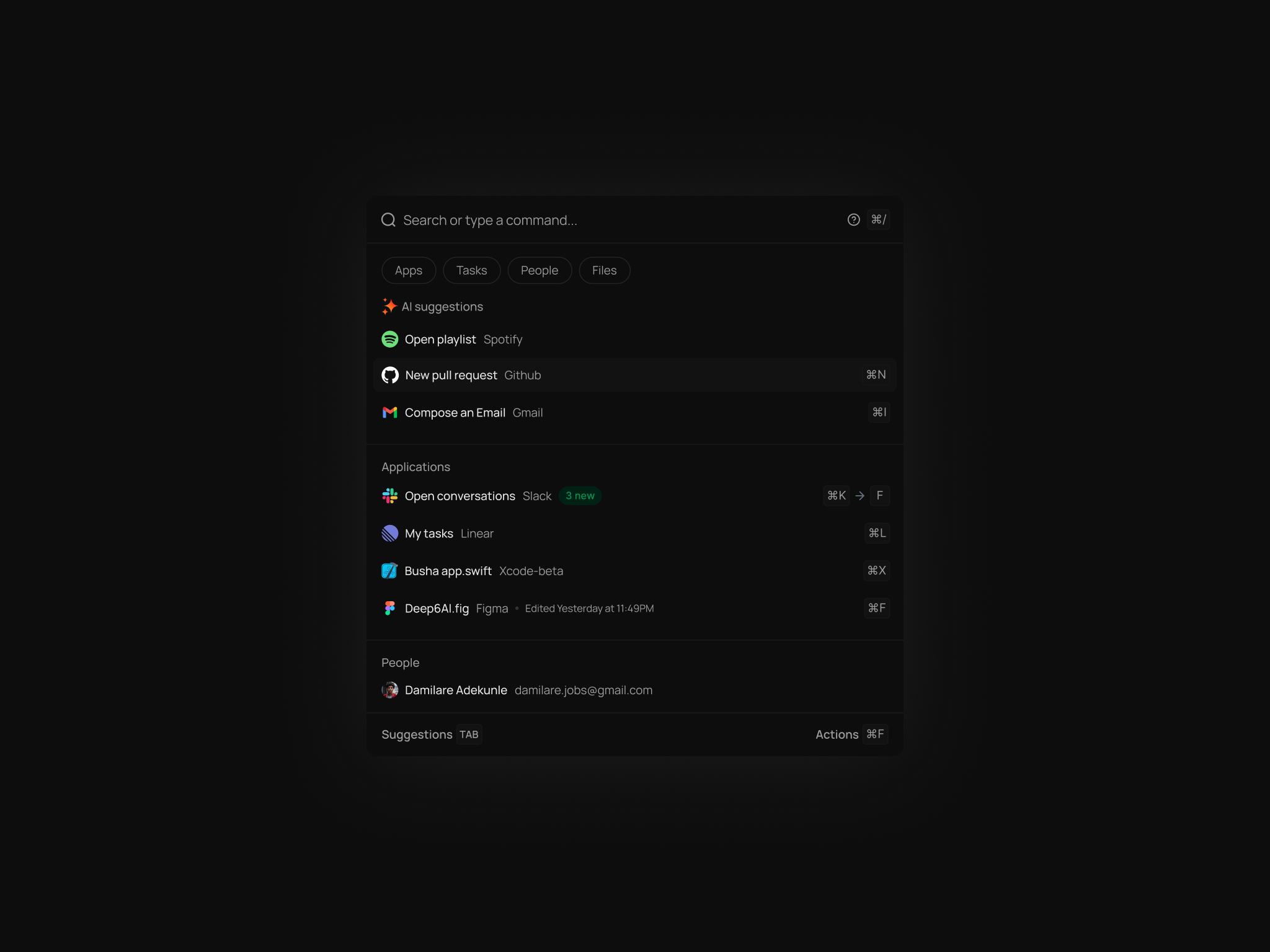 Command Bar UI (Dark)