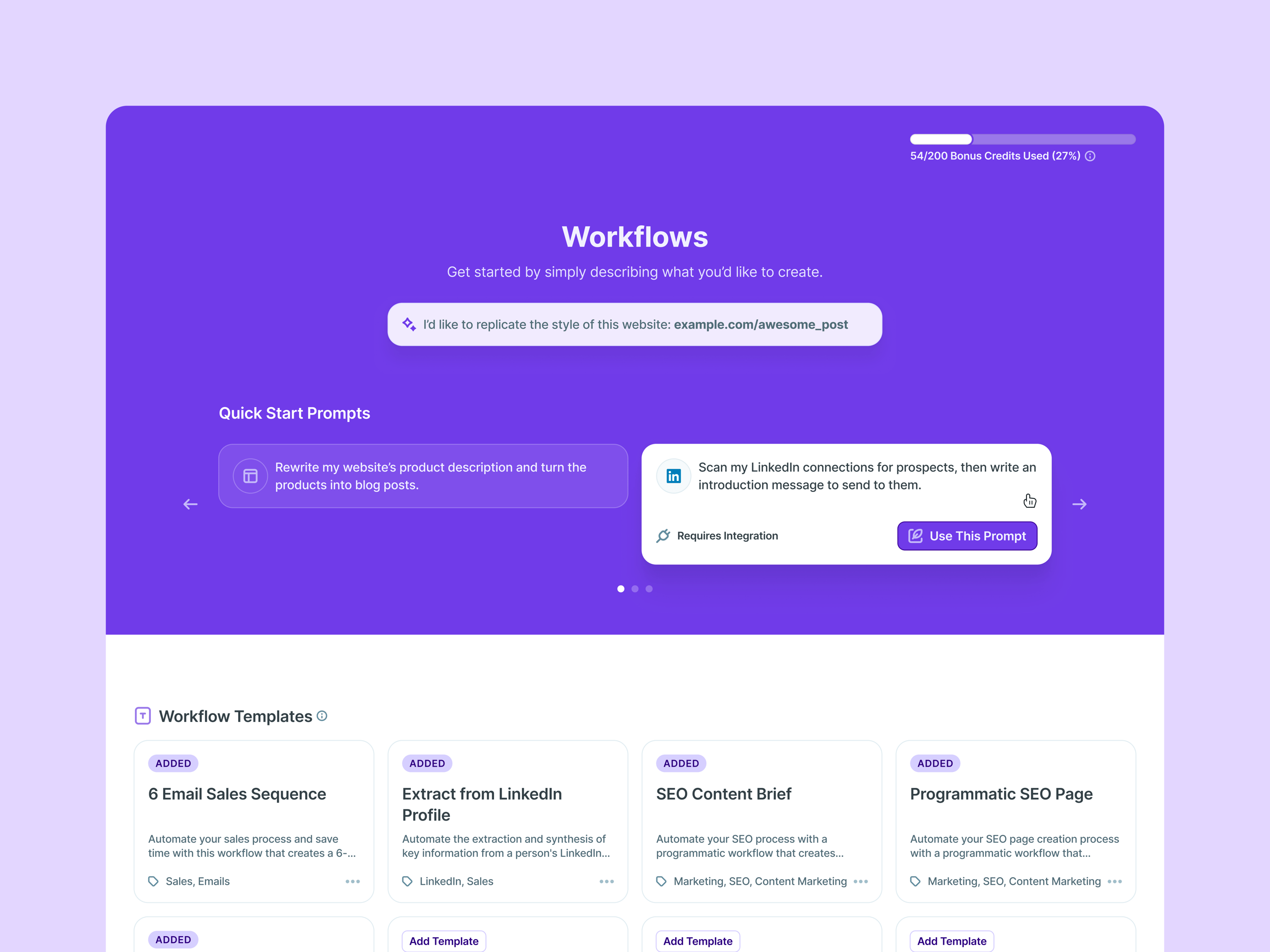 Copy.ai Workflows UI