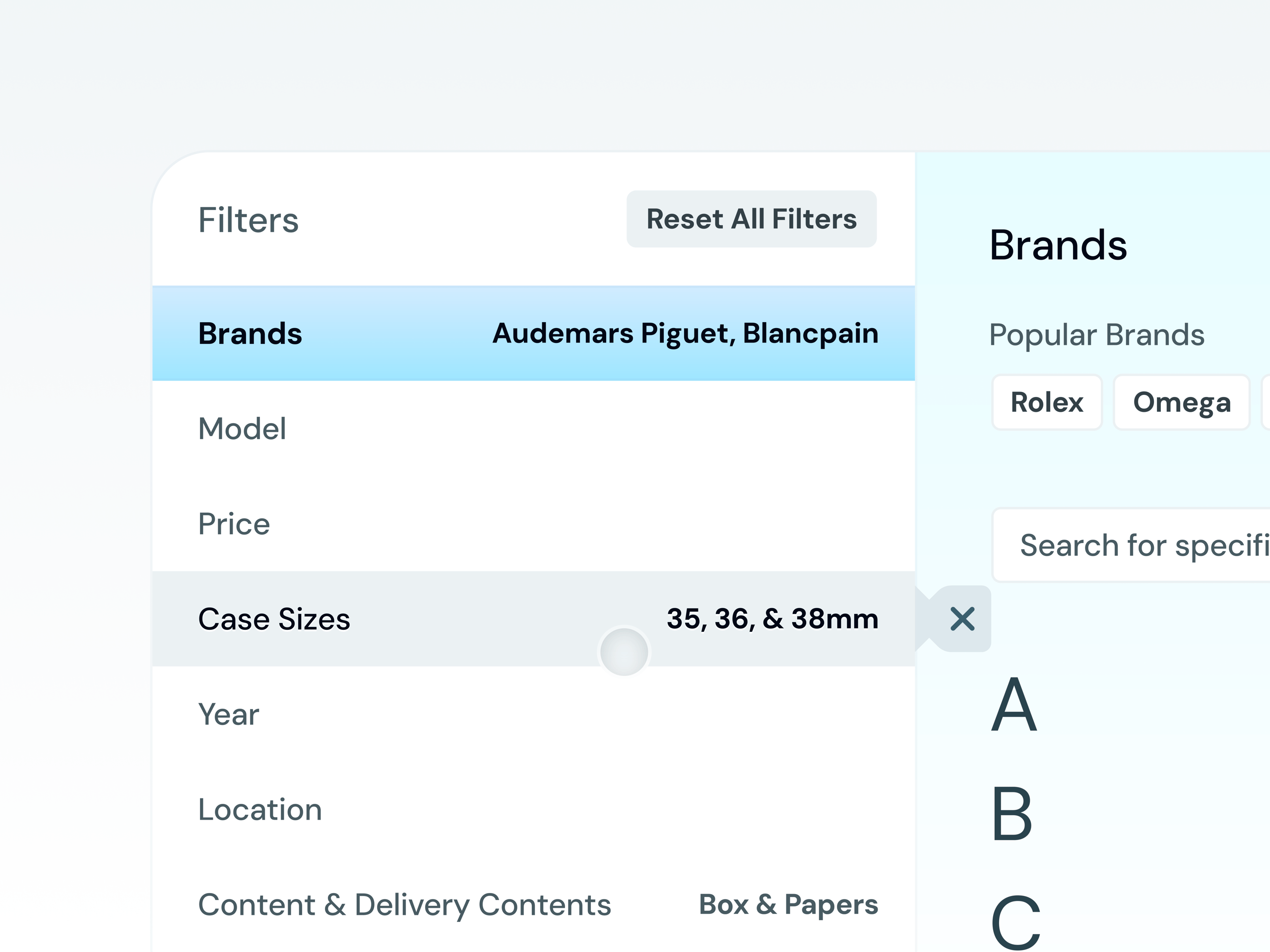 Chrono24 Filters Modal UI Concept