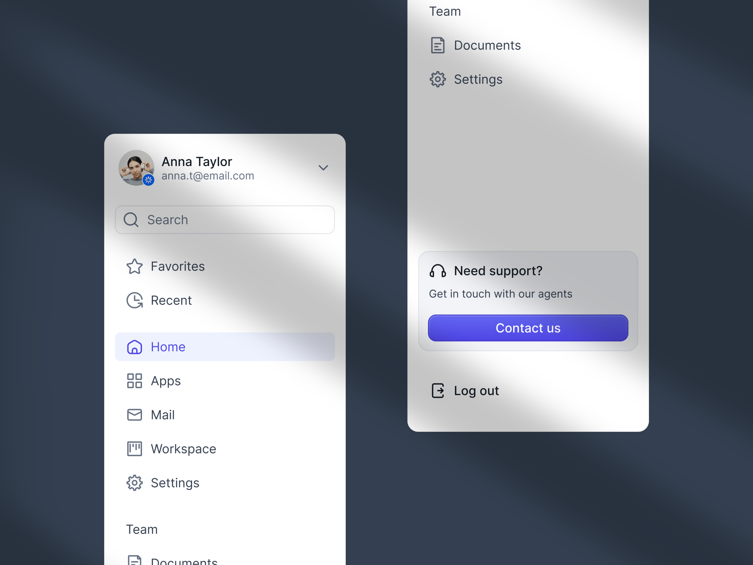 Side menu SaaS navigation