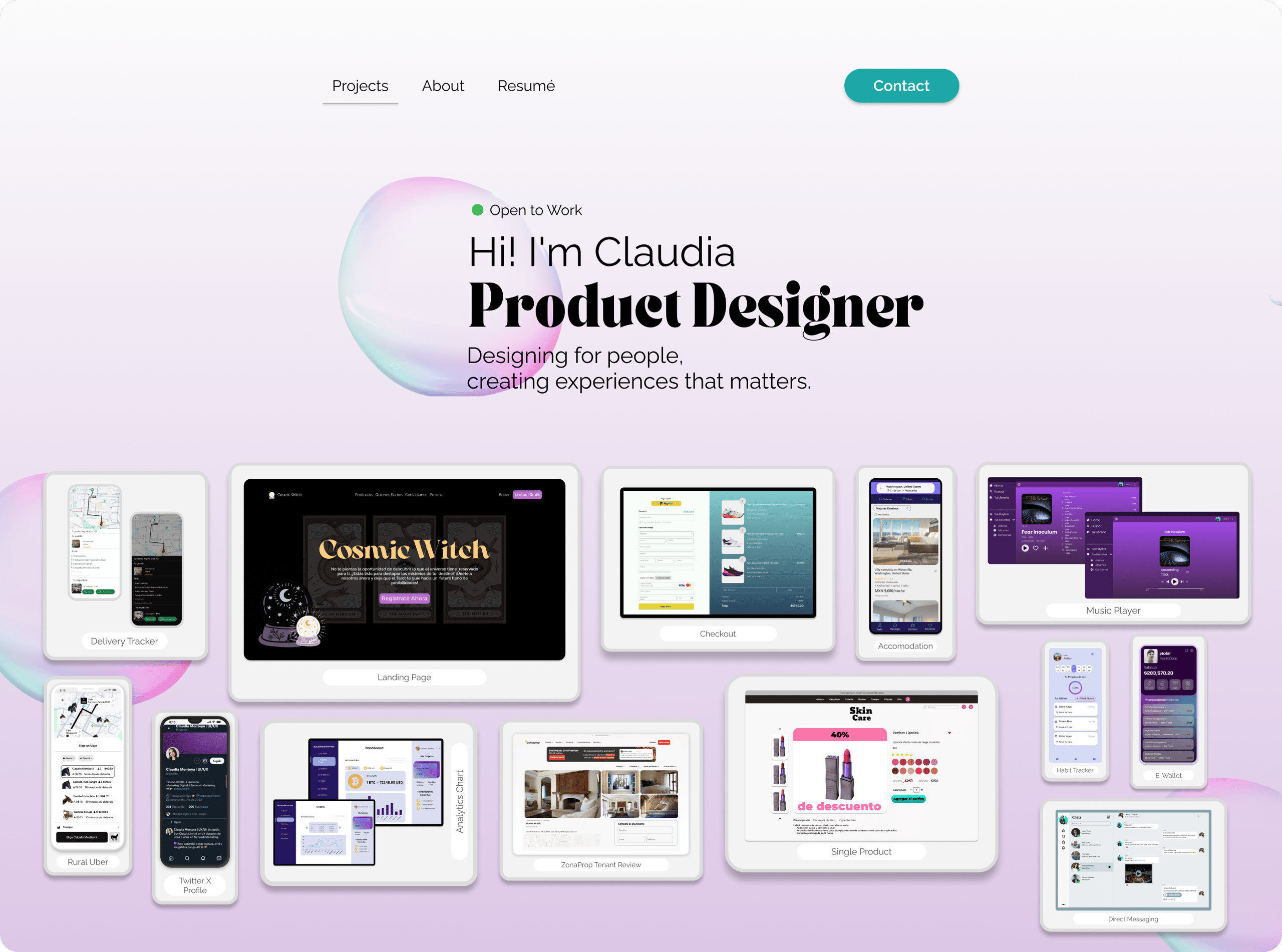 Portfolio: hero section + project grid