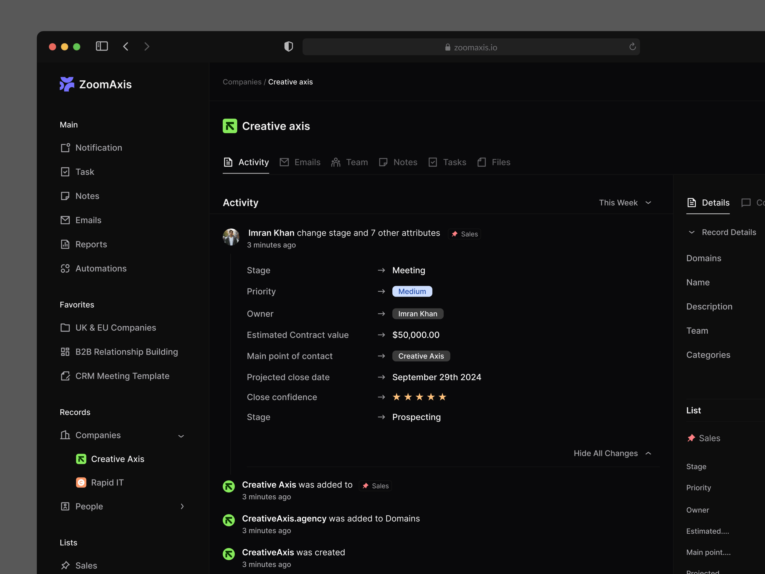 Company Activity Detail Page - CRM SaaS Platform UX/UI Desig